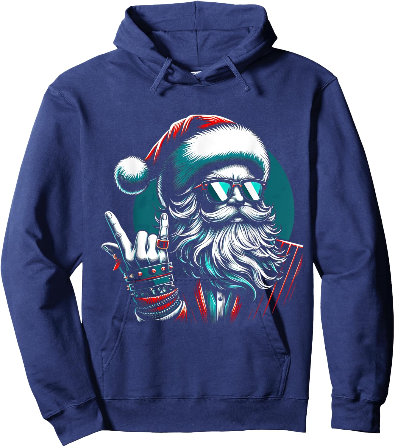 Punk Santa Rock N Roll Emo Heavy Metal Christmas Hoodie - Hoodie | Navy