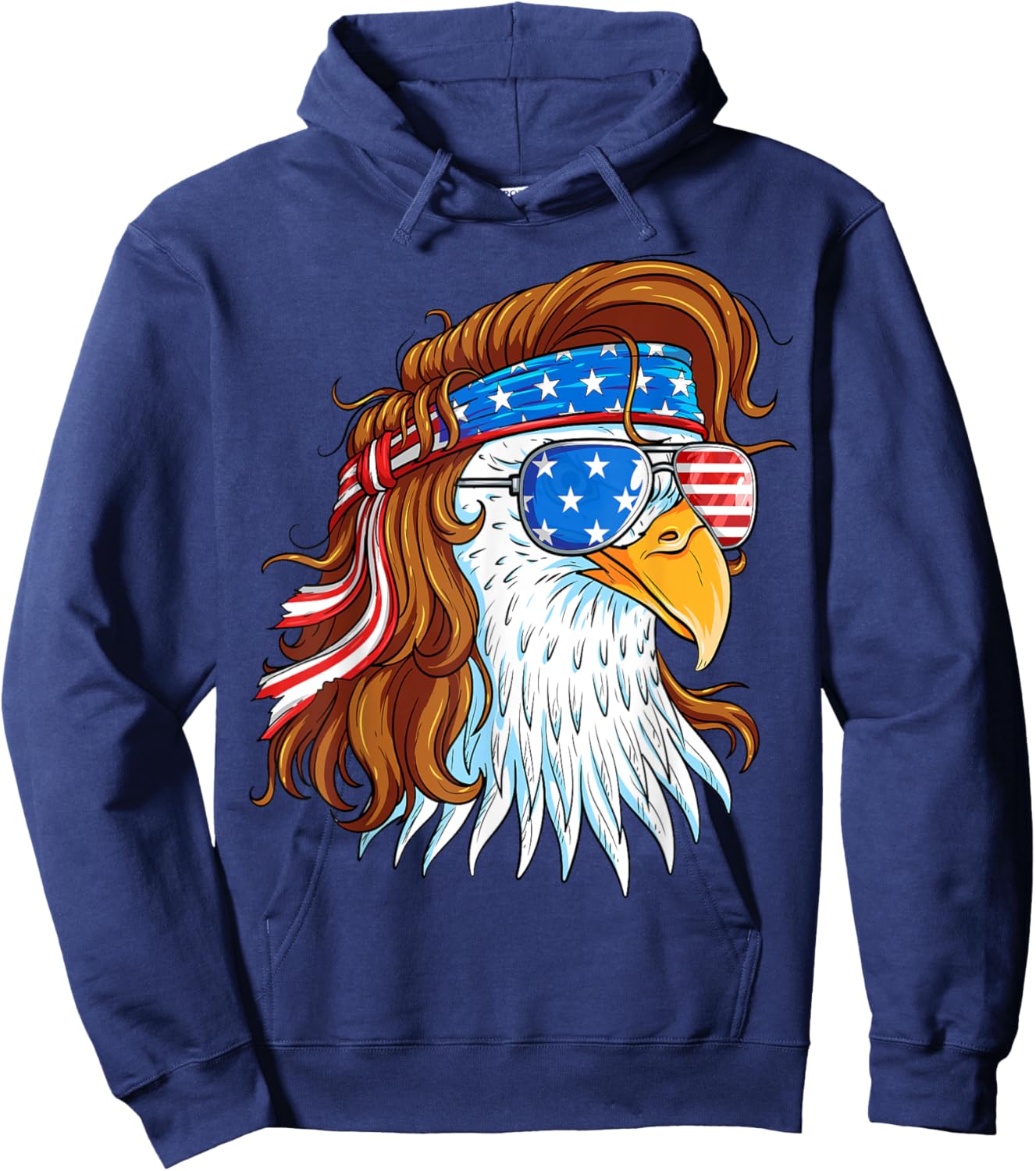 Eagle 4th of July American Flag - 4th July Mullet Patriotic Hoodie - Hoodie | Navy