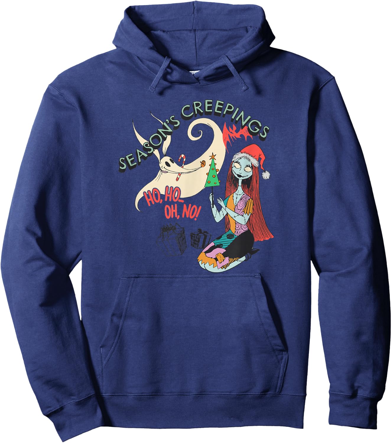 Amazon Essentials Men's Nightmare Before Christmas Sally and Zero Season’s Creepings , Grey Graphic Print, Small Hoodie - Hoodie | Navy