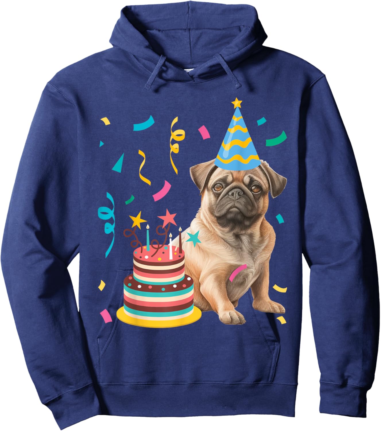 Funny Pug Shirts Pug Birthday Celebration -Adults & Older Children - Dog Lovers (Pug Lovers) Black Small Hoodie - Hoodie | Navy