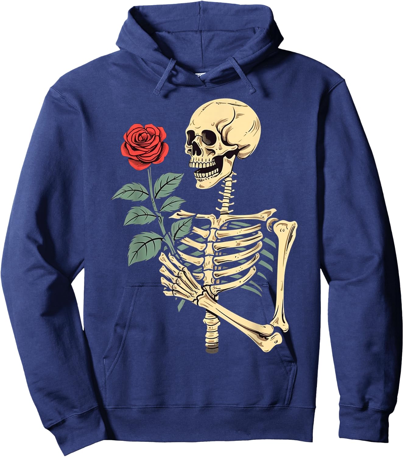 Skeleton Hand Holding a Red Rose Hoodie - Hoodie | Navy