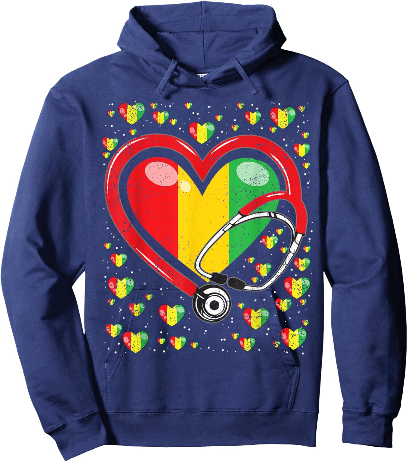 Stethoscope Heart Juneteenth Black History Heart Nurse Hoodie - Hoodie | Navy