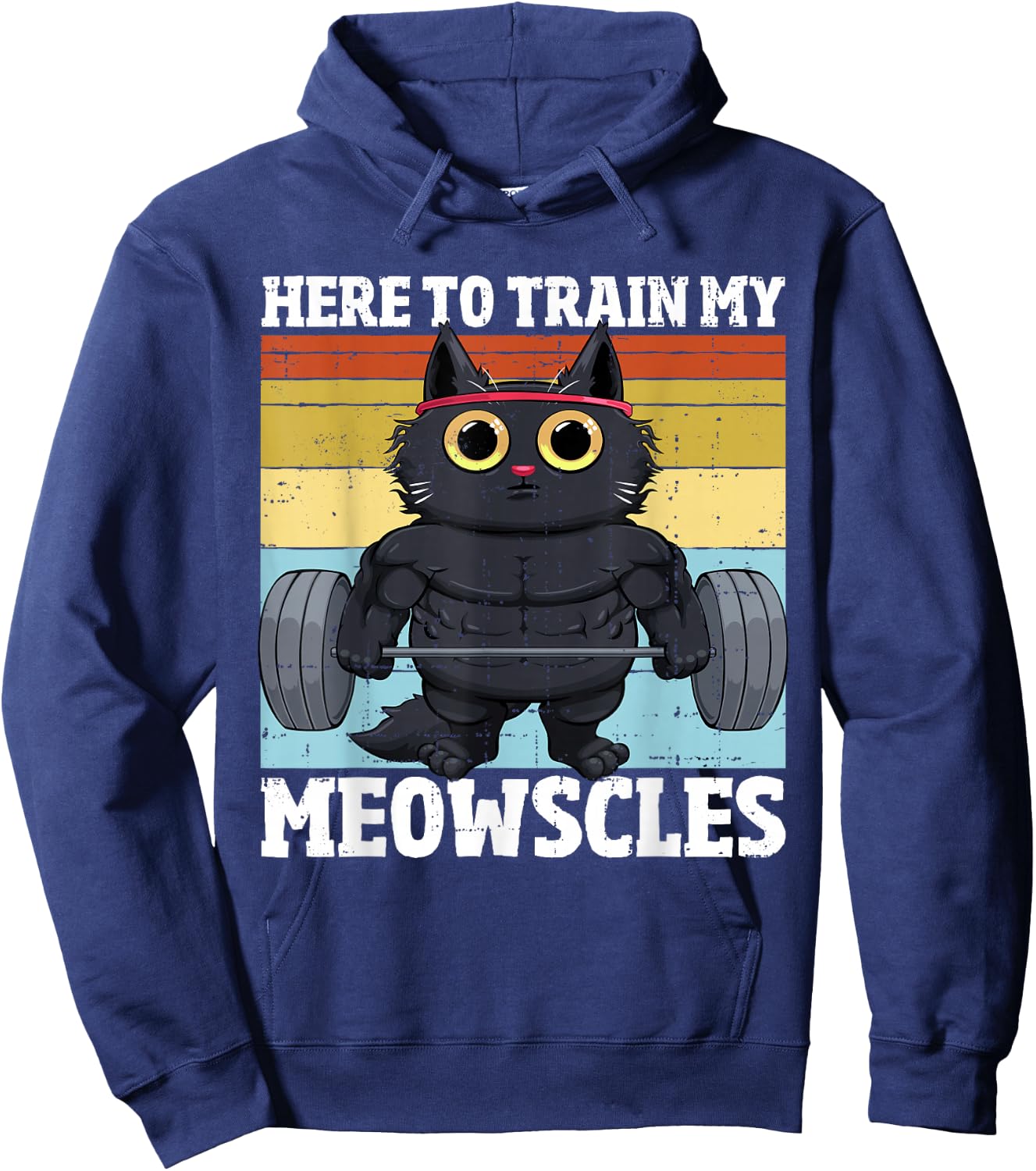 Cat Train My Meowscles Funny Gym Workout Cat Women , Small, Black Hoodie - Hoodie | Navy