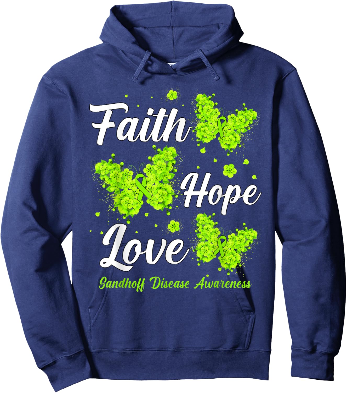 Faith Hope Love Sandhoff Disease Awareness Butterfly Hoodie - Hoodie | Navy