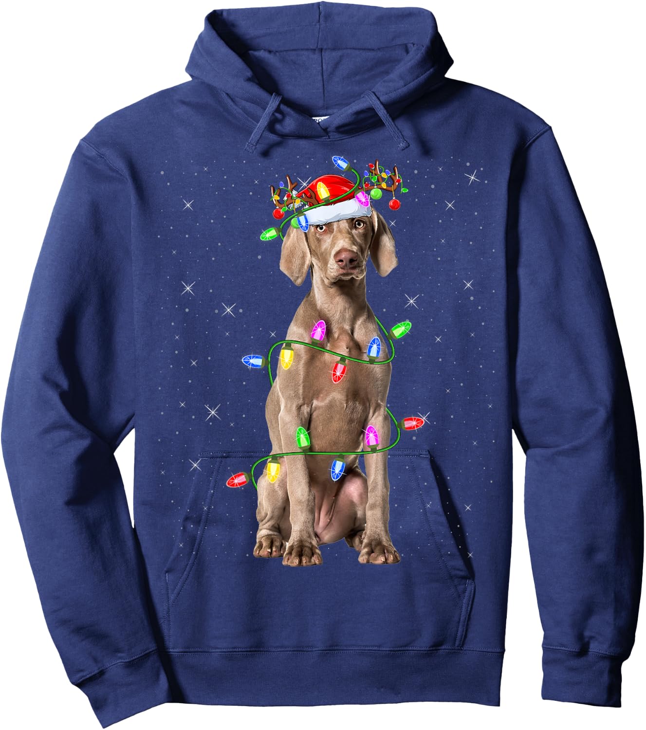 Weimaraner Dog Lover Xmas Lights Santa Weimaraner Christmas Hoodie - Hoodie | Navy