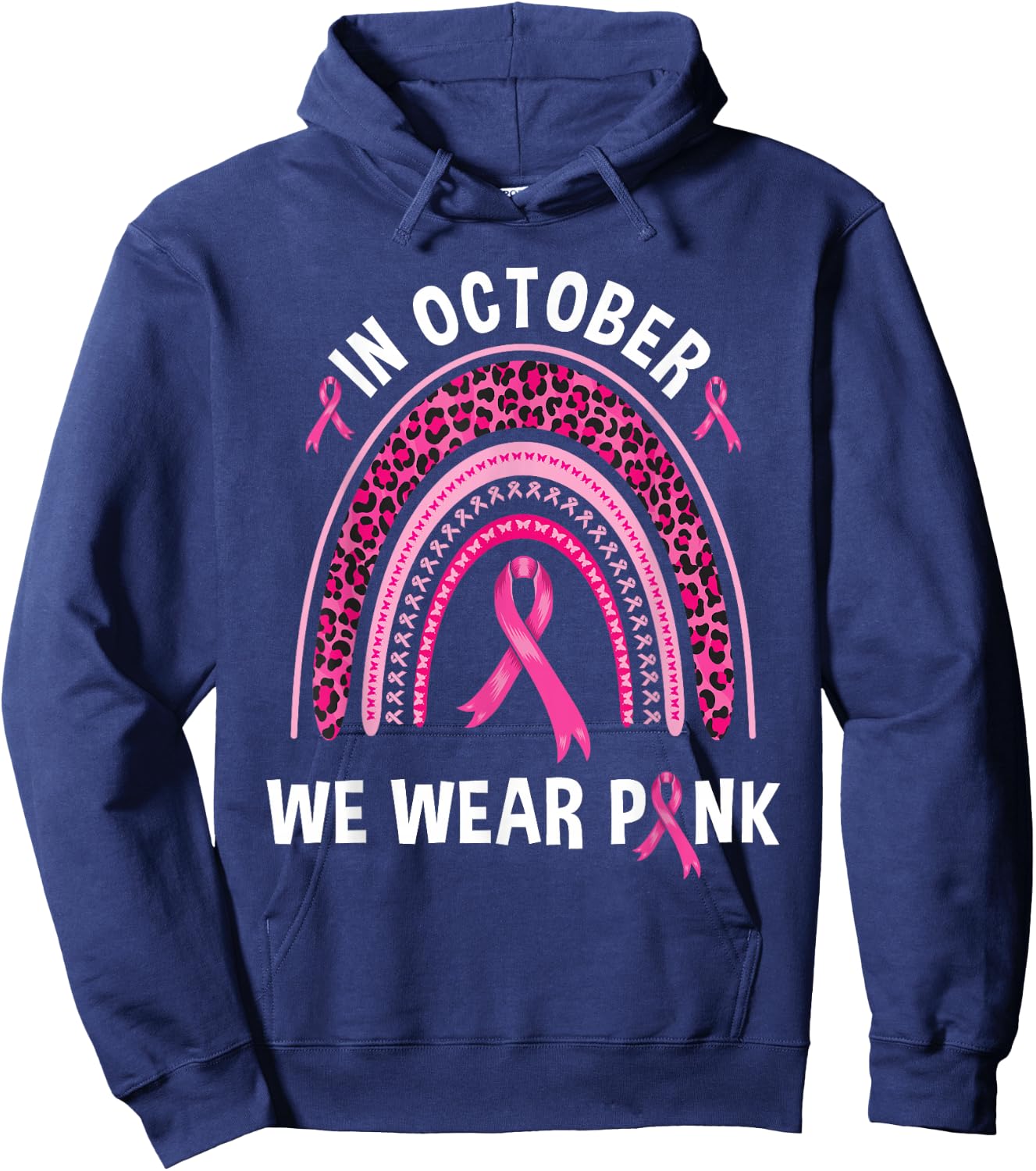 In October We Wear Pink Leopard Rainbow Hoodie - Hoodie | Navy
