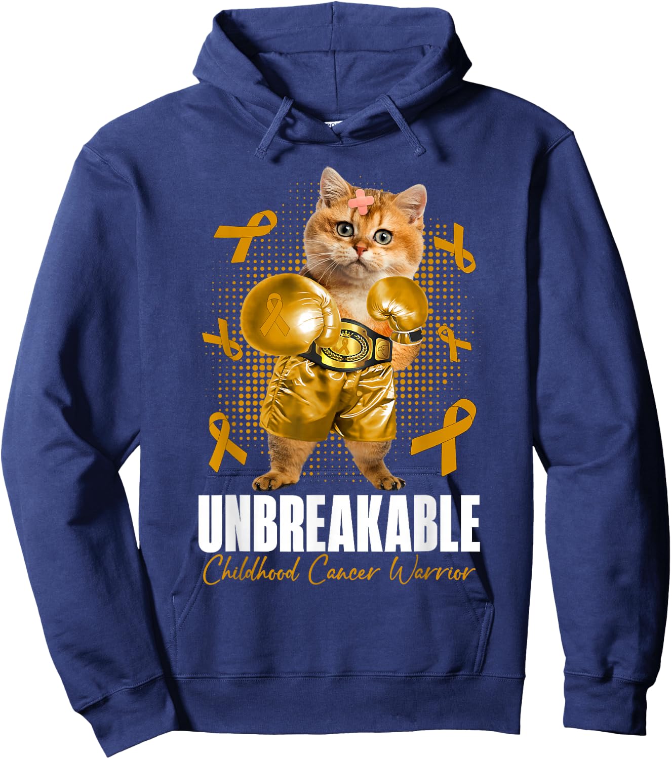 Unbreakable Childhood Cancer Awareness Fighter Cat Boxing Hoodie - Hoodie | Navy