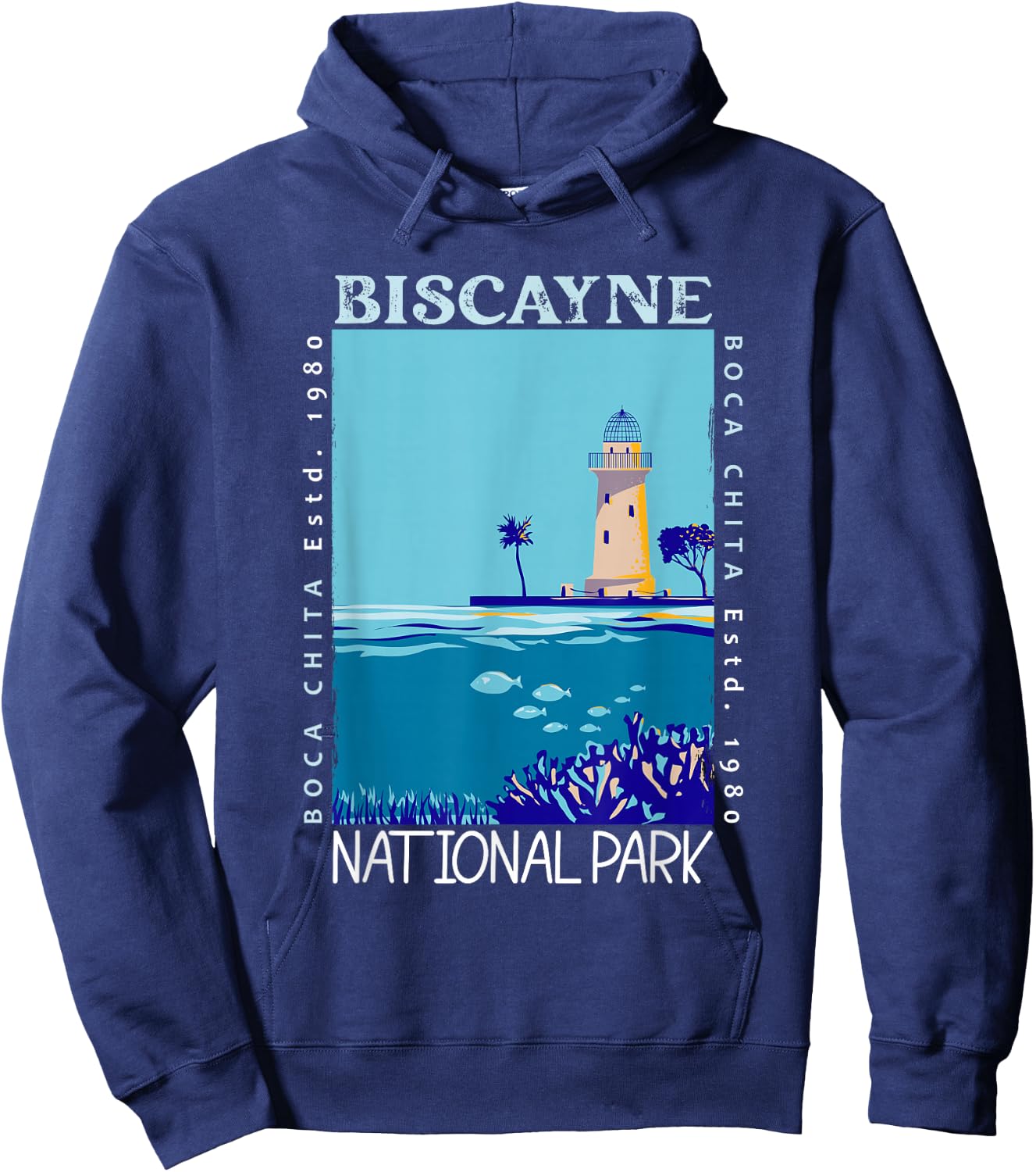 Biscayne National Park Boca Chita Key Distressed Vintage Hoodie - Hoodie | Navy