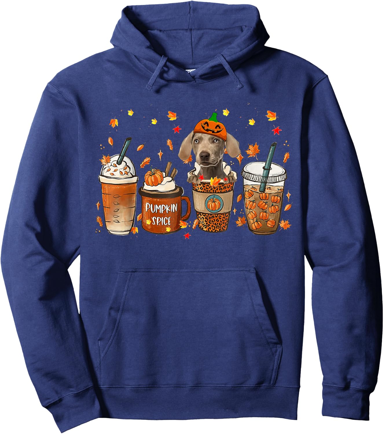 Weimaraner Fall Coffee Pumpkin Spice Latte Iced Autumn Hoodie - Hoodie | Navy