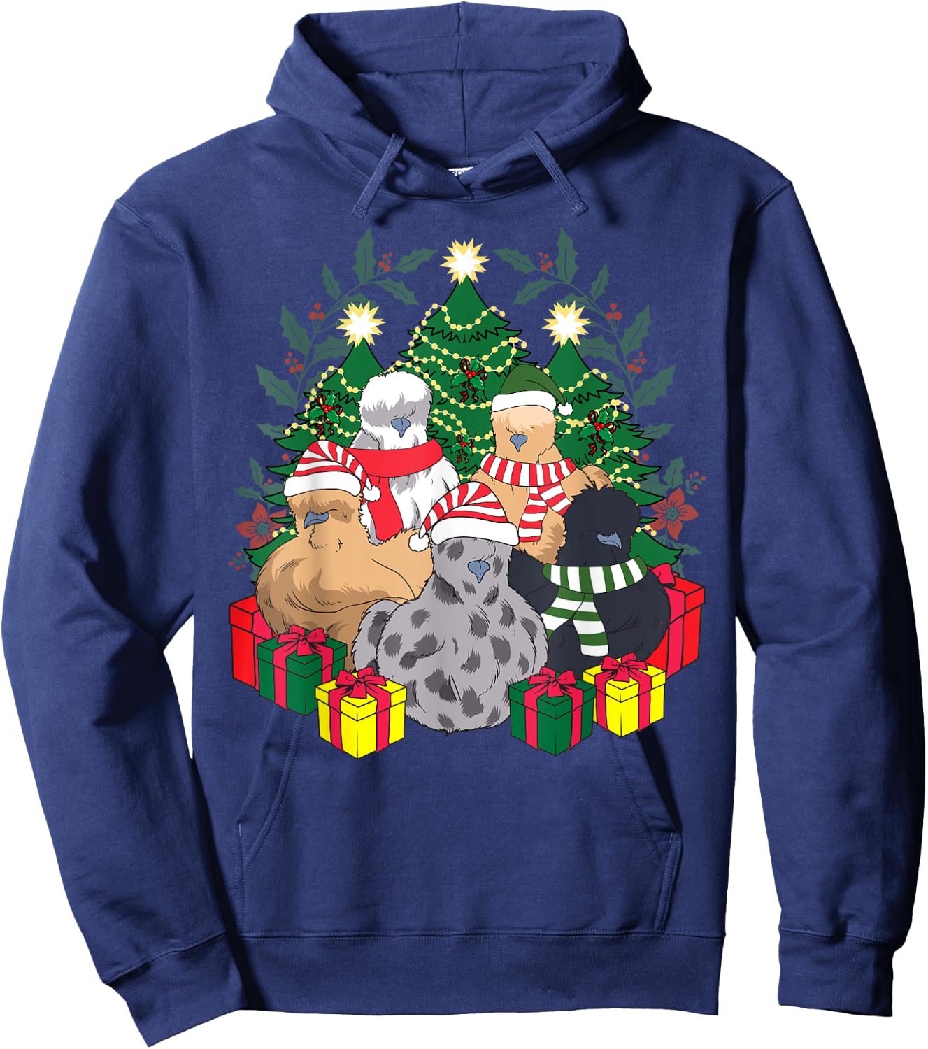 Poultry Farmer Funny Silky Silkie Chicken Lover Co Silkie Silky Chickens Christmas Xmas Cute Graphic Men's Black Cotton Blend Hoodie - Hoodie | Navy