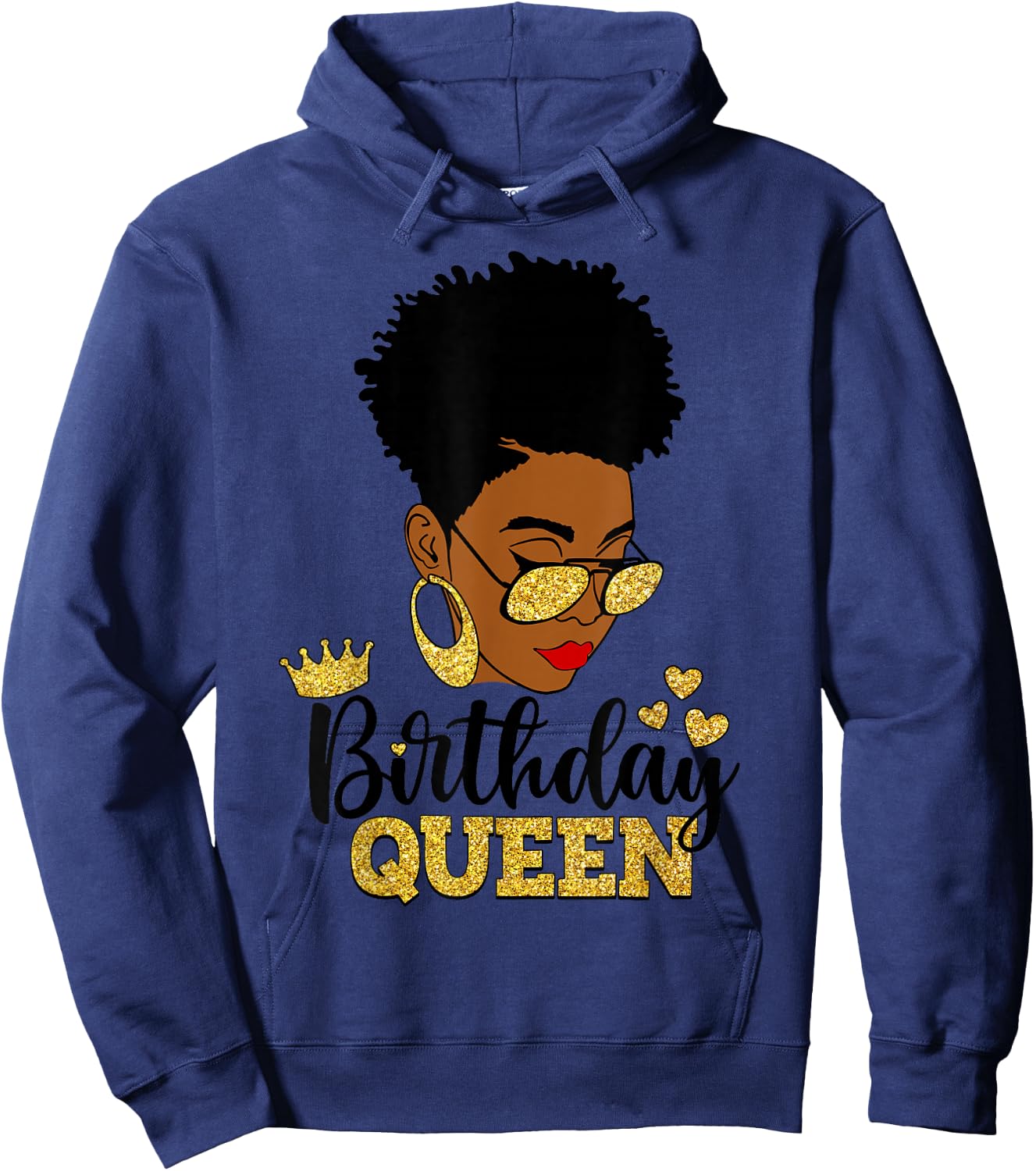 Birthday Queen Afro Short Hair African American Black Woman Hoodie - Hoodie | Navy