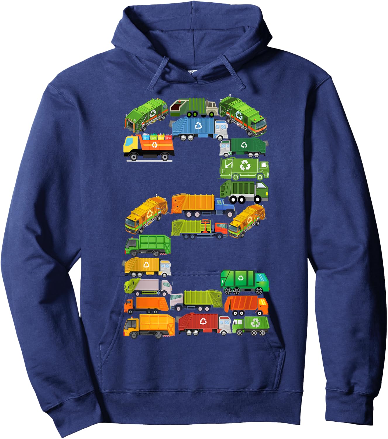 Toddler Garbage Truck Themed 2nd Birthday 2 Year Old Boys Hoodie - Hoodie | Navy