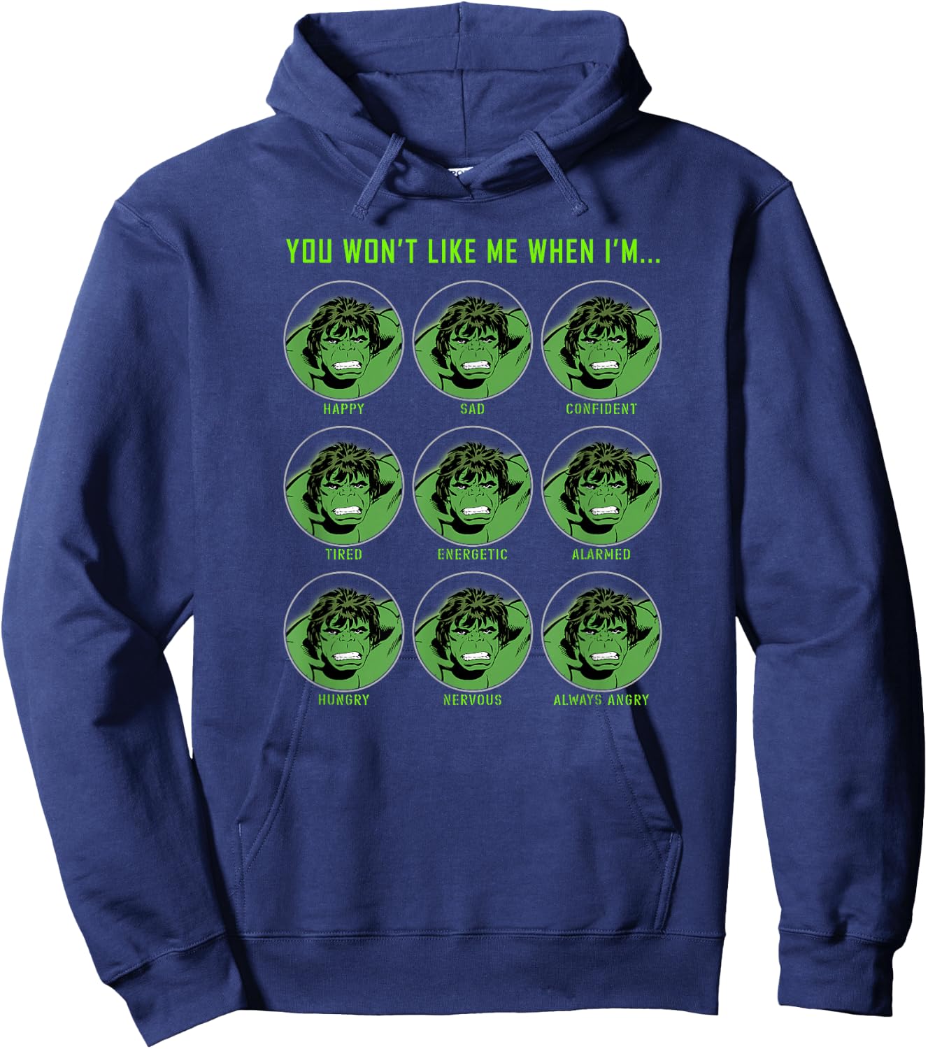 Marvel Hulk Classic Comic Expressions Of Hulk Grid Hoodie - Hoodie | Navy