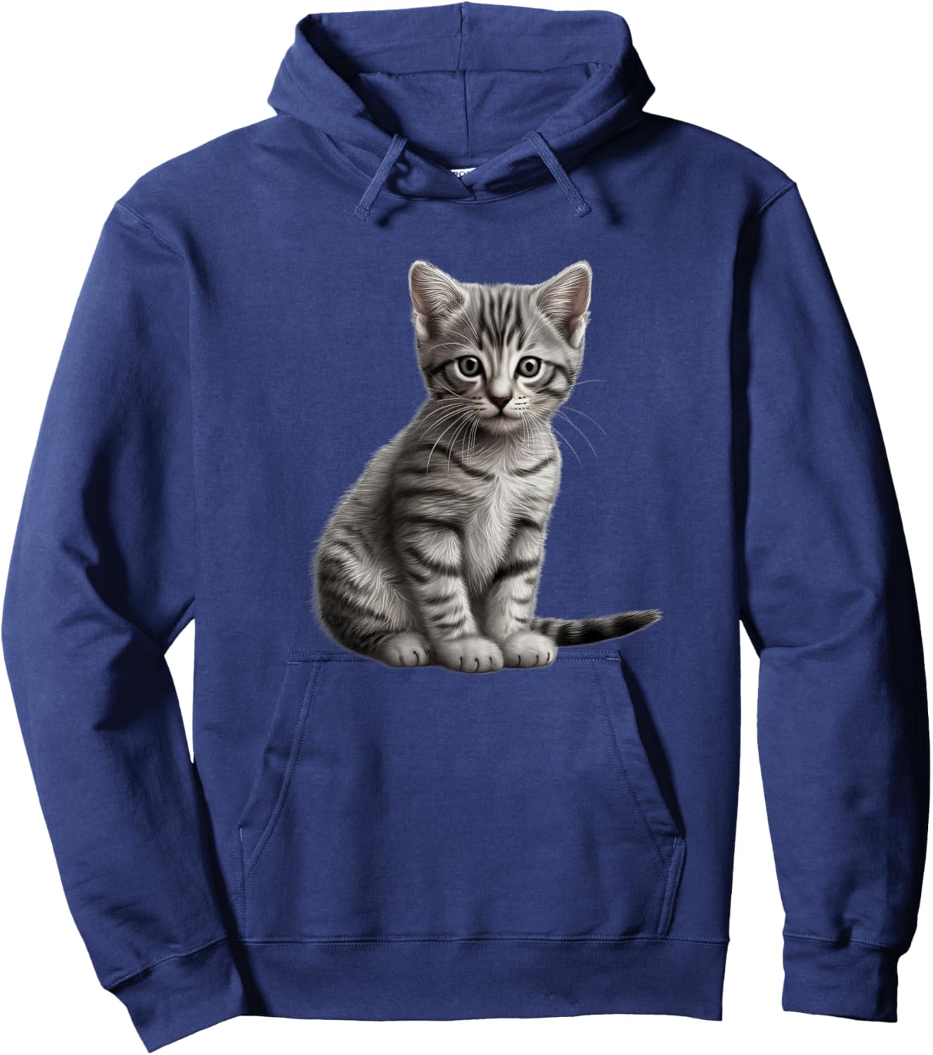 Grey Tabby Cat : Women's Cat-Themed Kids , Black, Small, Short Sleeve, Classic Fit, , Cute, Spring, Summer Hoodie - Hoodie | Navy