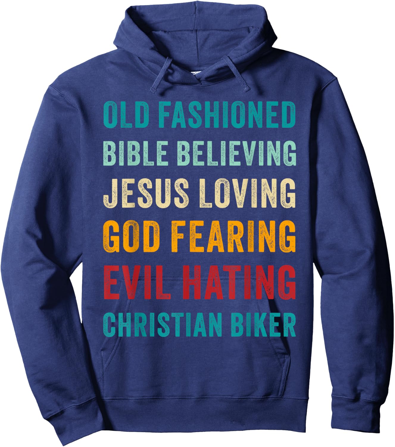 Christian Motorcycle Men's Cool Funny Vintage Faith Graphic Hoodie - Hoodie | Navy