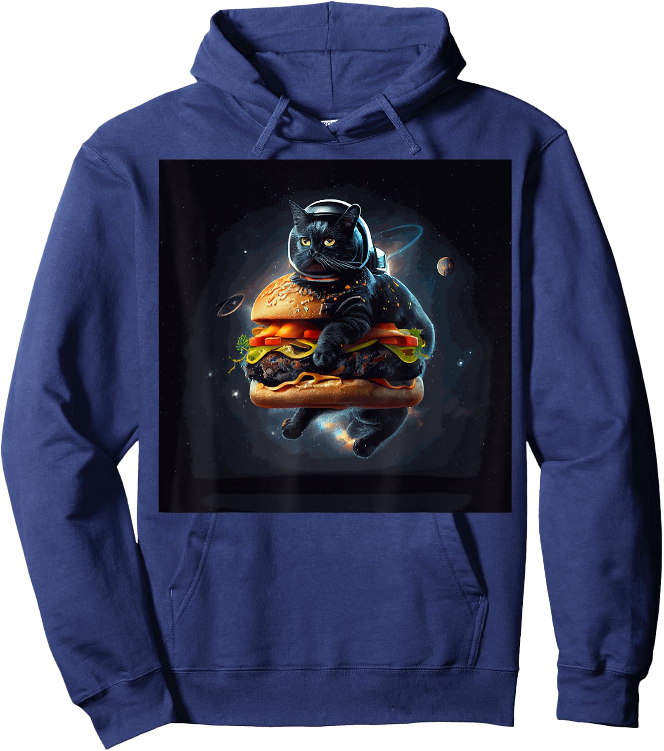Funny Black Cat Astronaut Hamburger For Kids, Women, Men Hoodie - Hoodie | Navy