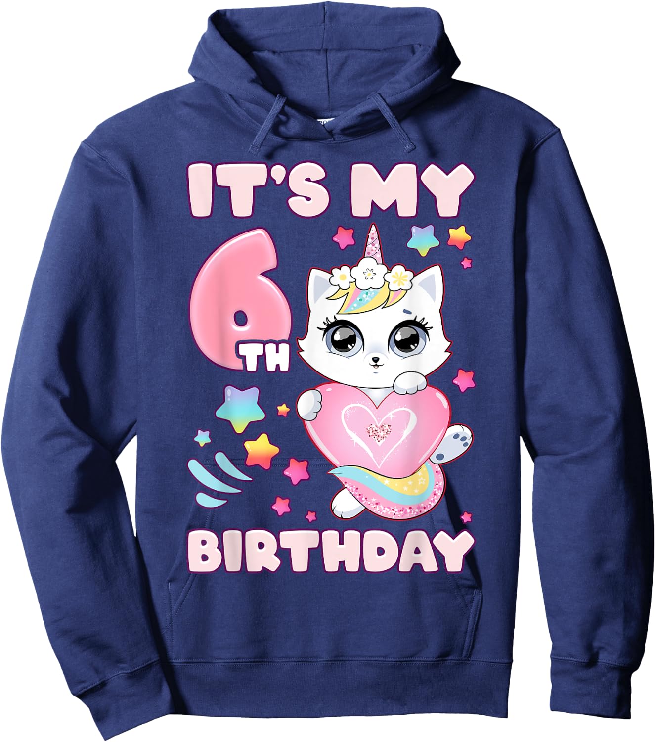 Birthday girl 6 years old, cat, unicorn, 6th birthday Hoodie - Hoodie | Navy