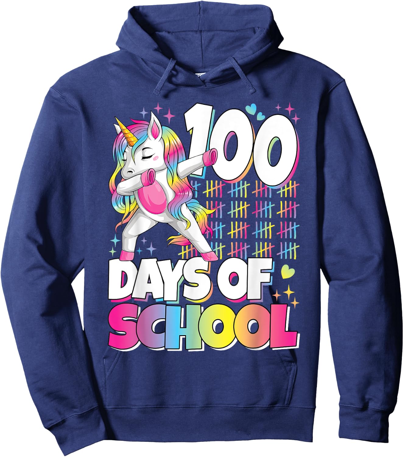 Cute 100 Days Of School Unicorn 100th Day Of School Girls Hoodie - Hoodie | Navy