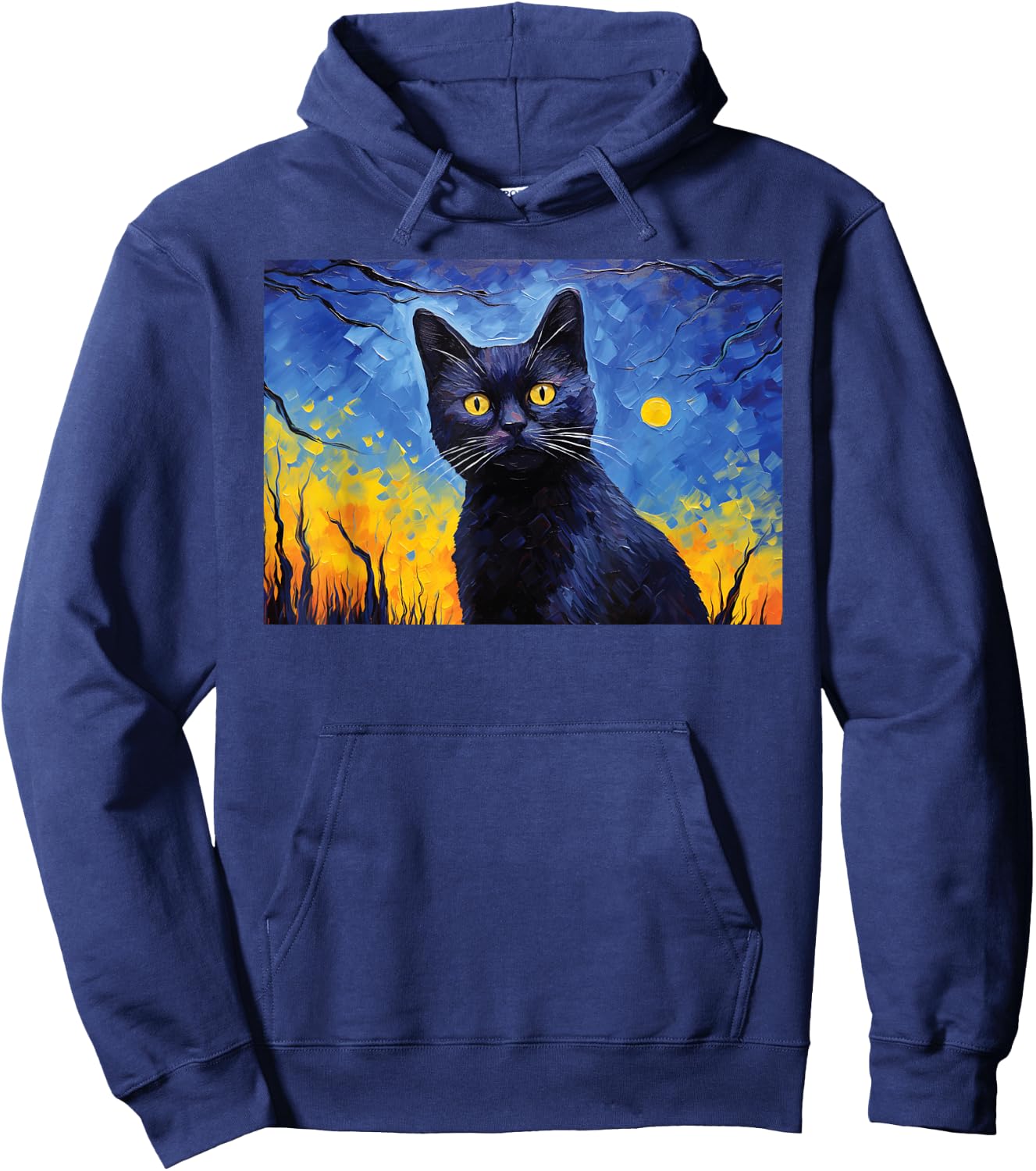 black cat Painting art Starry Night kitty kitten Van Gogh Men Women Kids Hoodie - Hoodie | Navy