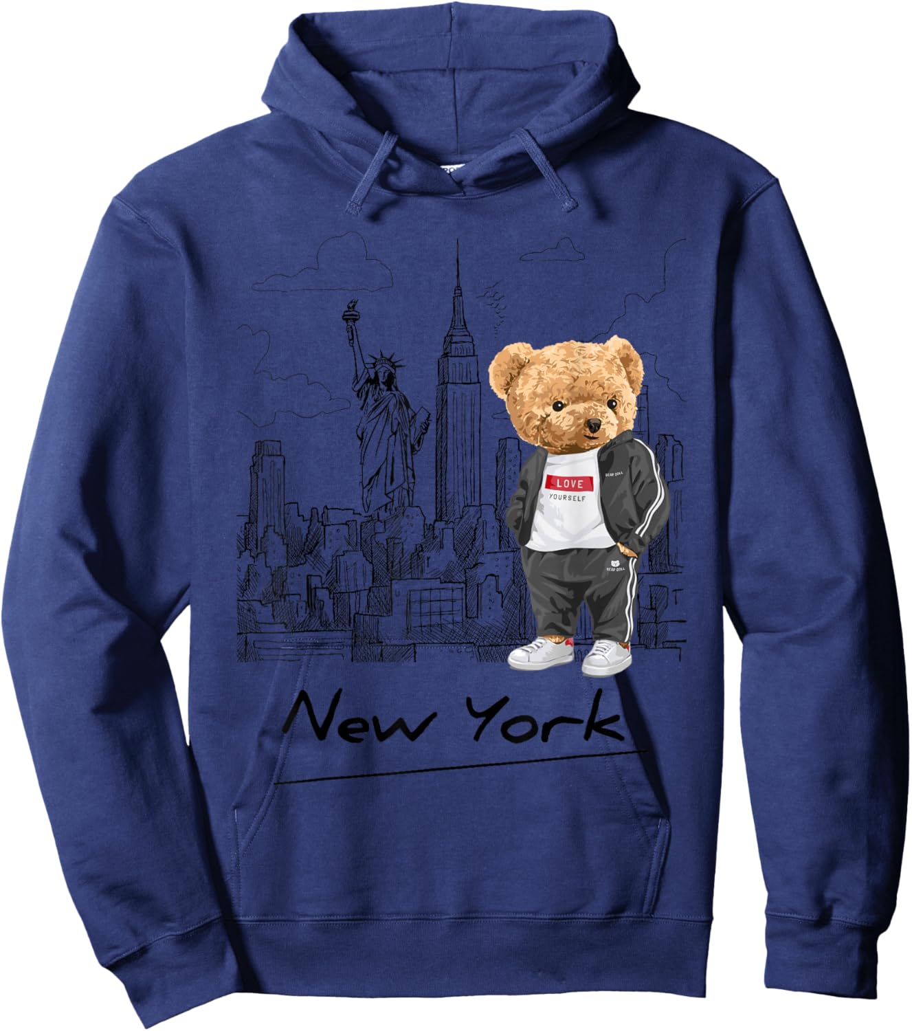 Cool New York City Teddy Bear Illustration Graphic Designs Hoodie - Hoodie | Navy