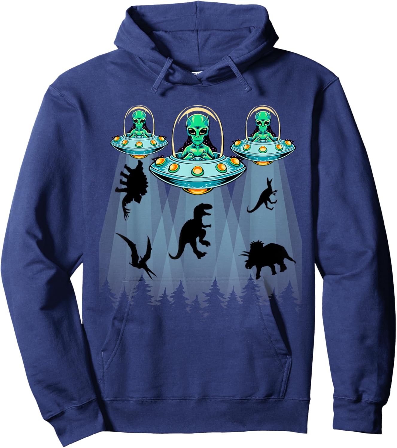 Dinosaur Aliens Shirts For Kids, T-rex Alien Abduction UFO Hoodie - Hoodie | Navy
