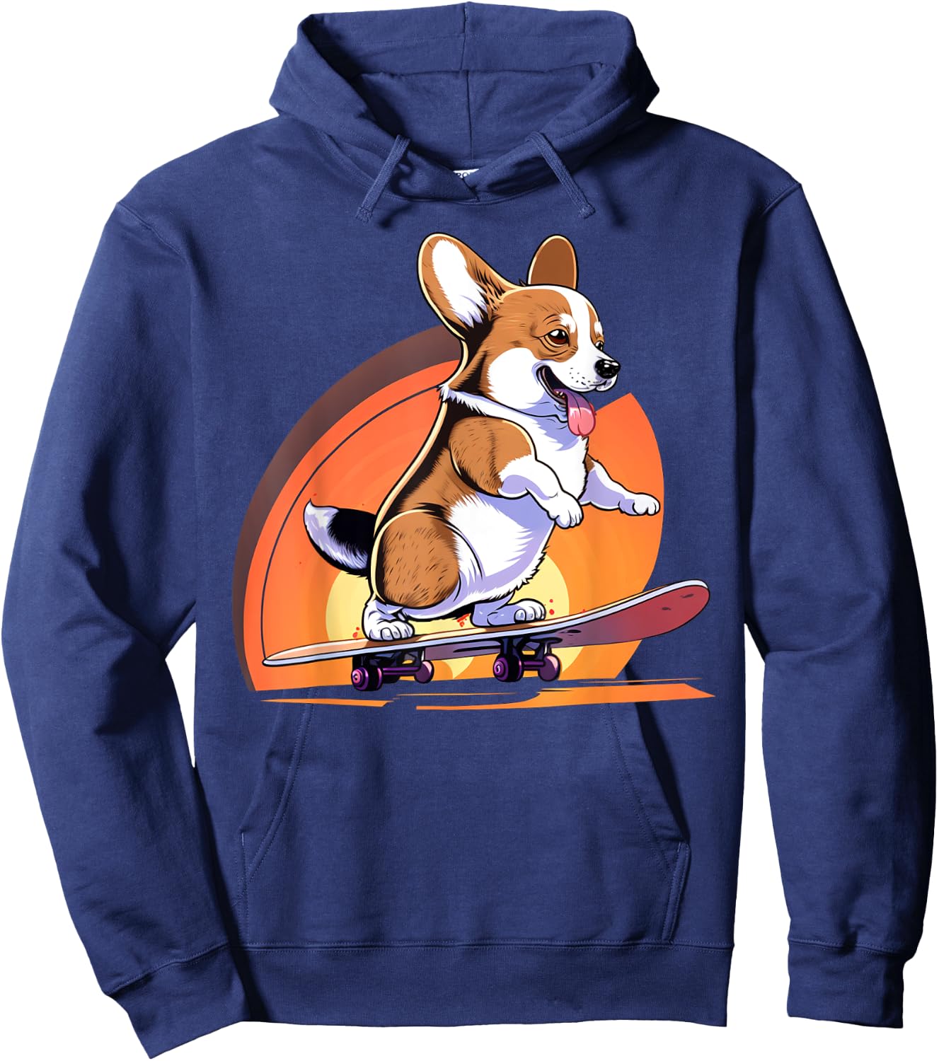 Awesome Rad Animals Kids & Adults Black Corgi Skateboarding Hoodie - Hoodie | Navy