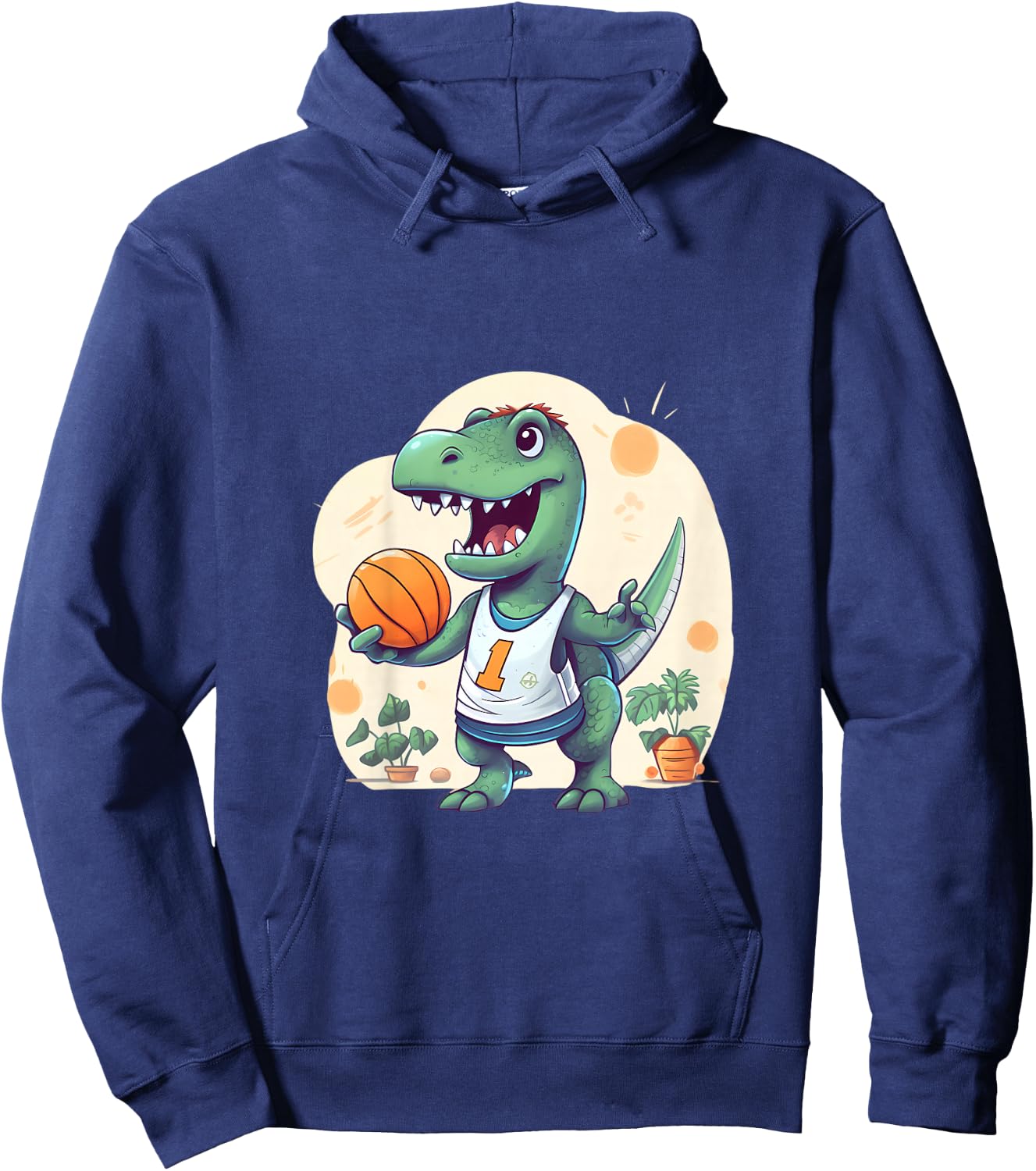 Kids Boy Dinosaur T Rex Playing Basketball Hoodie - Hoodie | Navy