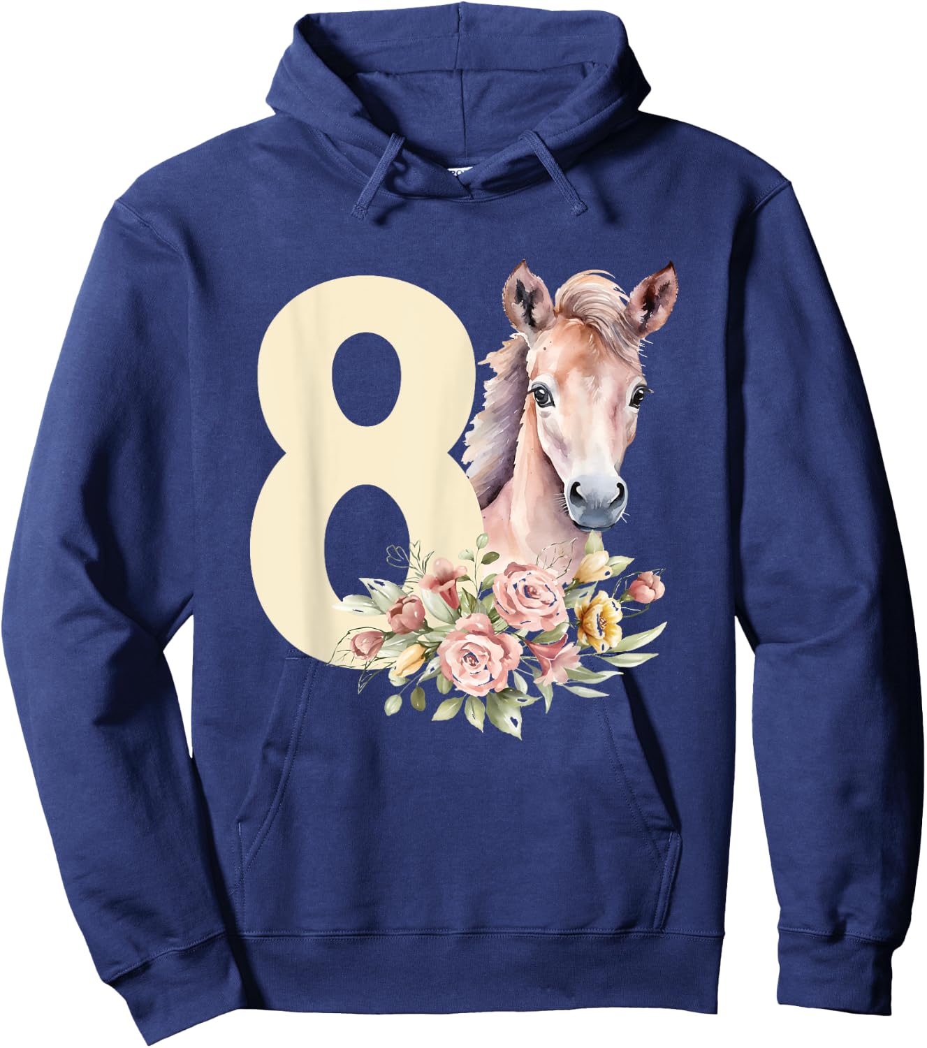 8th Horse Birthday Eight Year Old Girl Horse Lover Birthday Hoodie - Hoodie | Navy