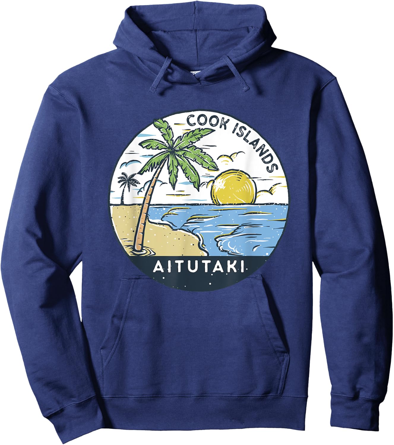 Aitutaki Cook Islands Illustrated Ocean Vintage Hoodie - Hoodie | Navy