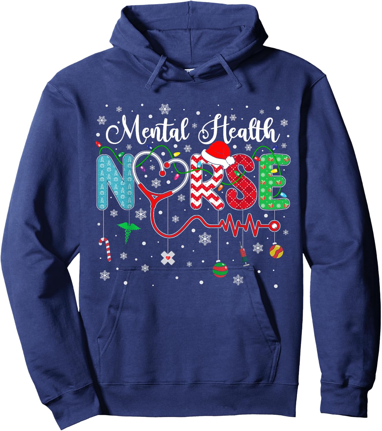 Merry Christmas Nurse Mental Health Nurse Christmas Pattern Hoodie - Hoodie | Navy