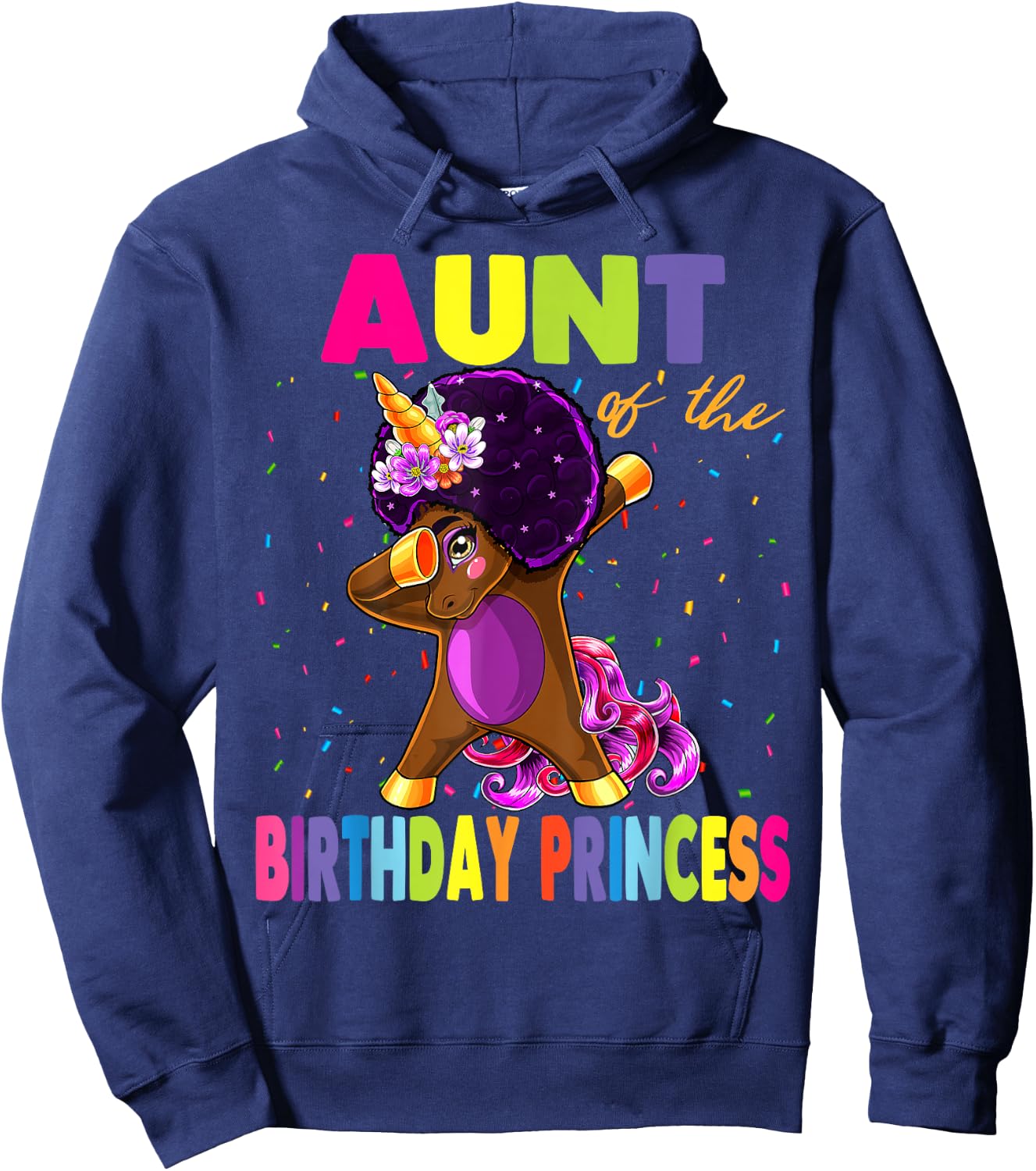 Dabbing Unicorn Afro Aunt of the Birthday Princess Hoodie - Hoodie | Navy