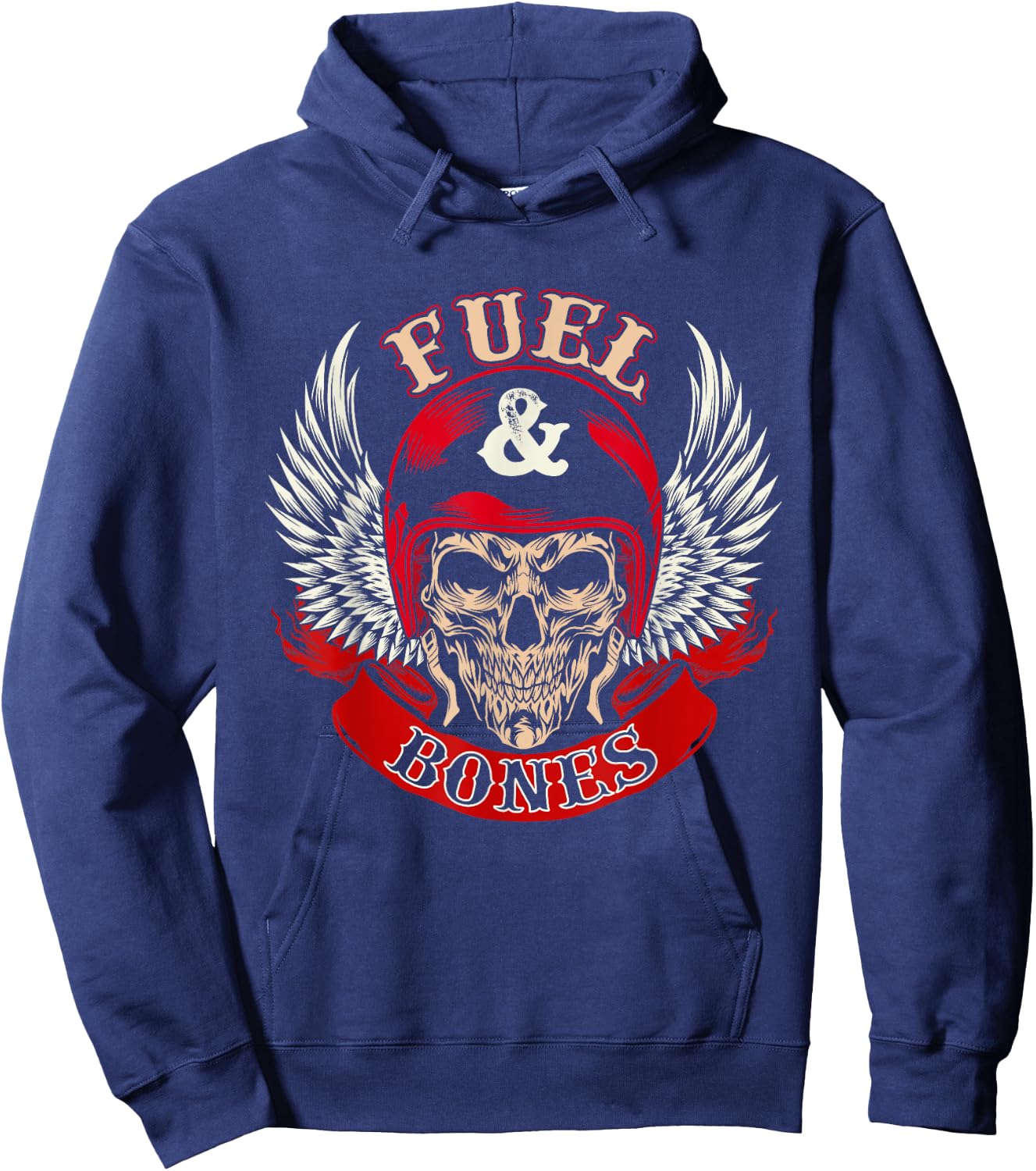 Fuel & Bones - Skull Biker Motorcycle Rider Motorbike Riding Hoodie - Hoodie | Navy