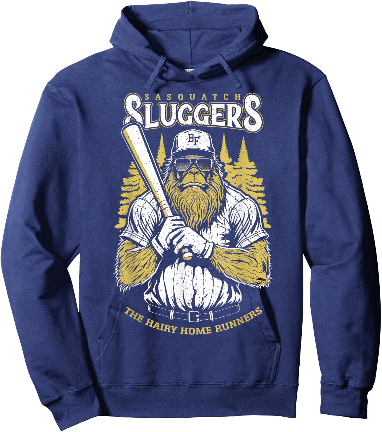 Bigfoot Baseball Player Coach Funny Cryptid Sasquatch Team Hoodie - Hoodie | Navy