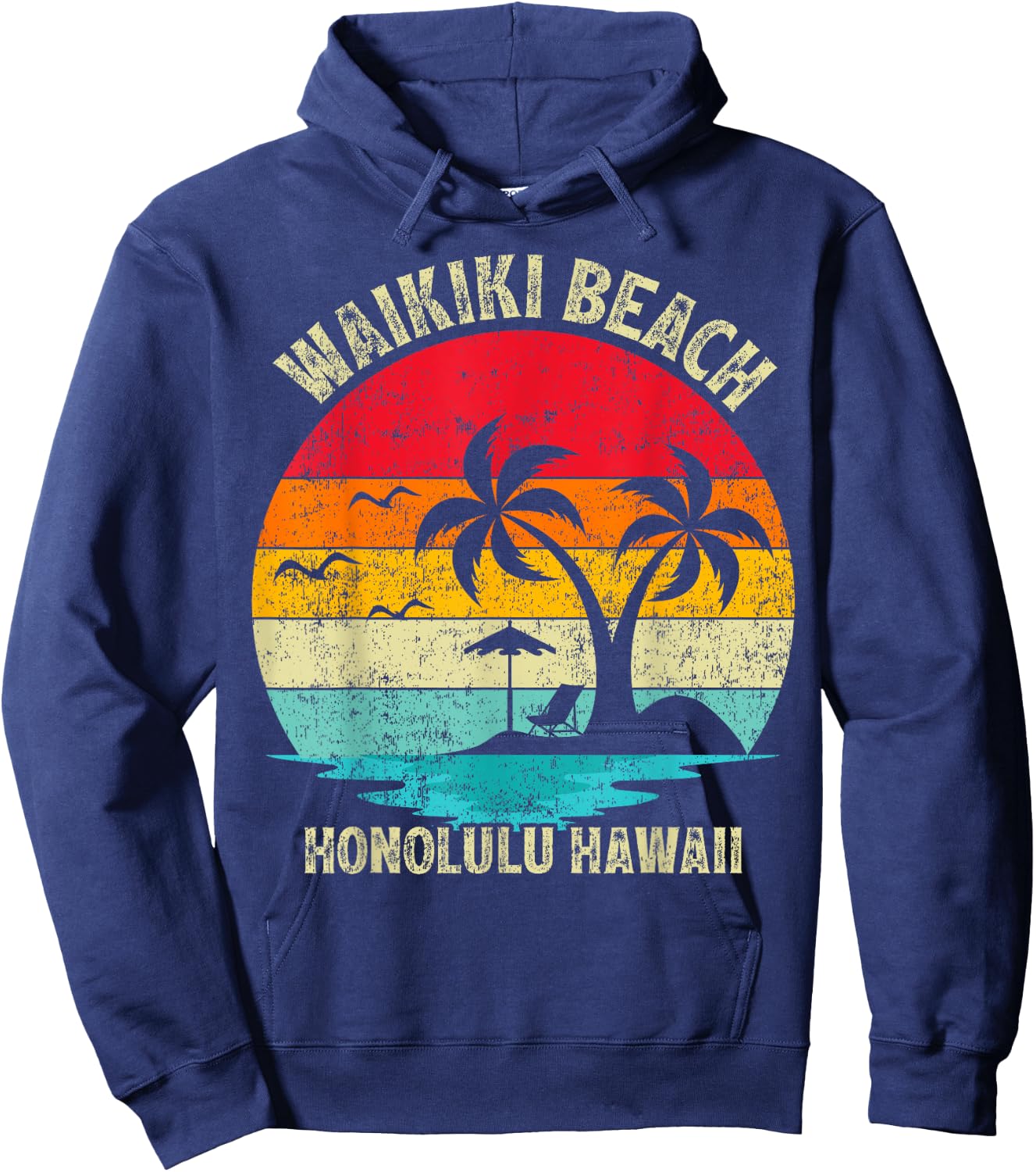 Family Vacation Vintage Retro Honolulu Hawaii Waikiki Beach Women Girls Kids Hoodie - Hoodie | Navy