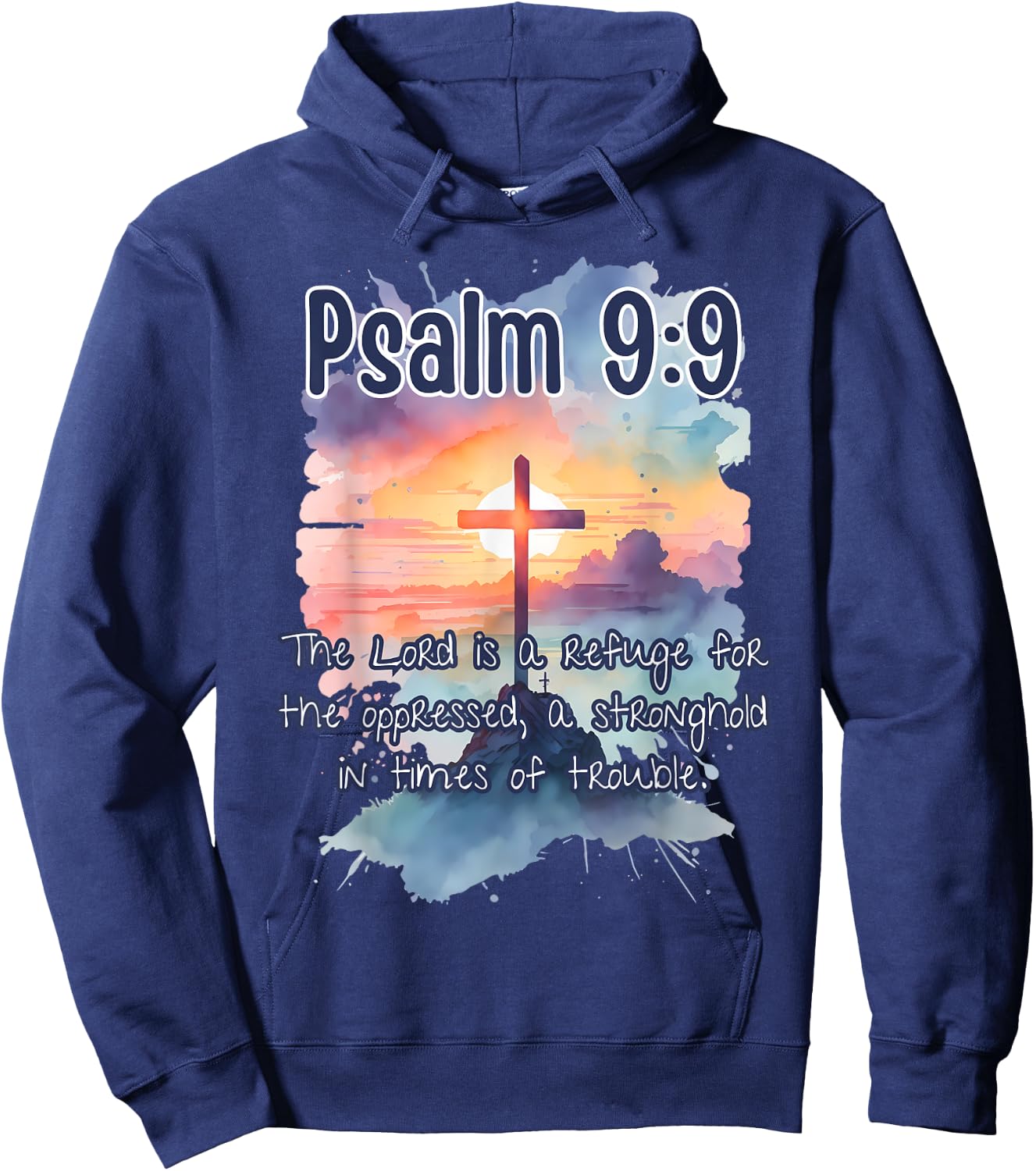 Bible Verse Psalm 9:9 The Lord is a Refuge Art Religious Her Hoodie - Hoodie | Navy