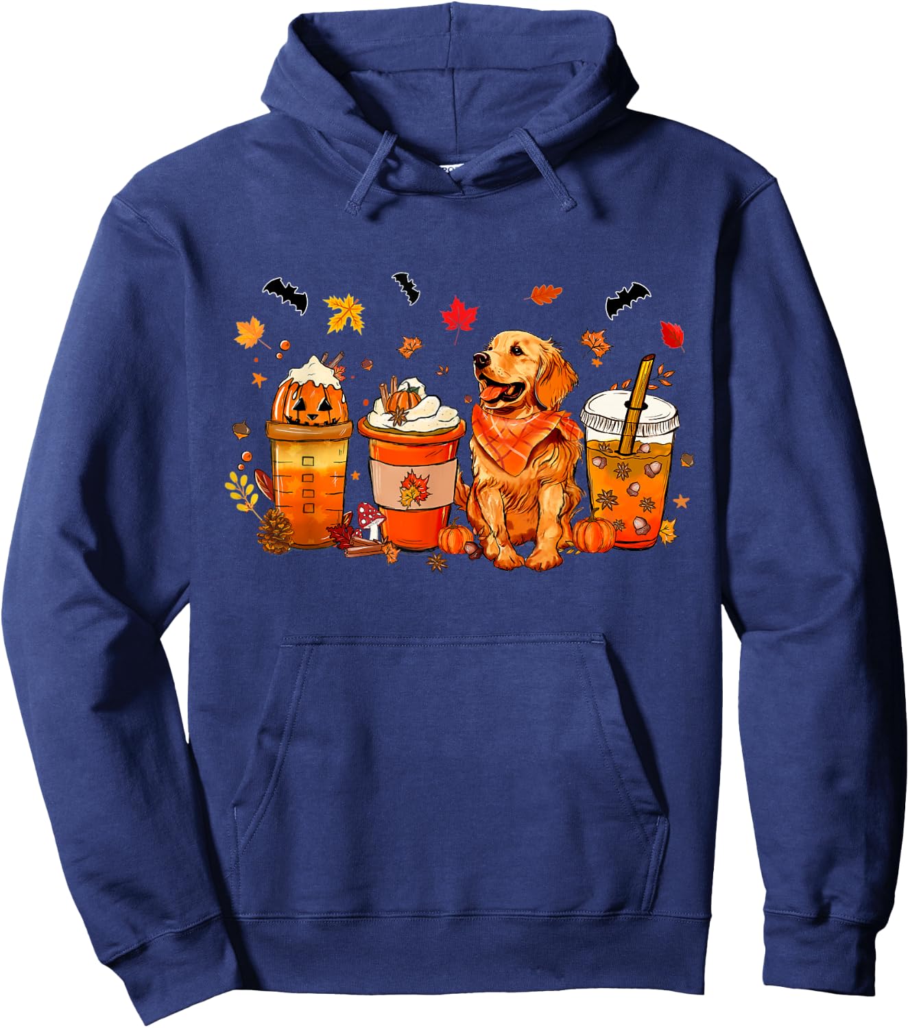 Golden Retriever Pumpkin Spice Coffee Latte Warm Fall Autumn Hoodie - Hoodie | Navy