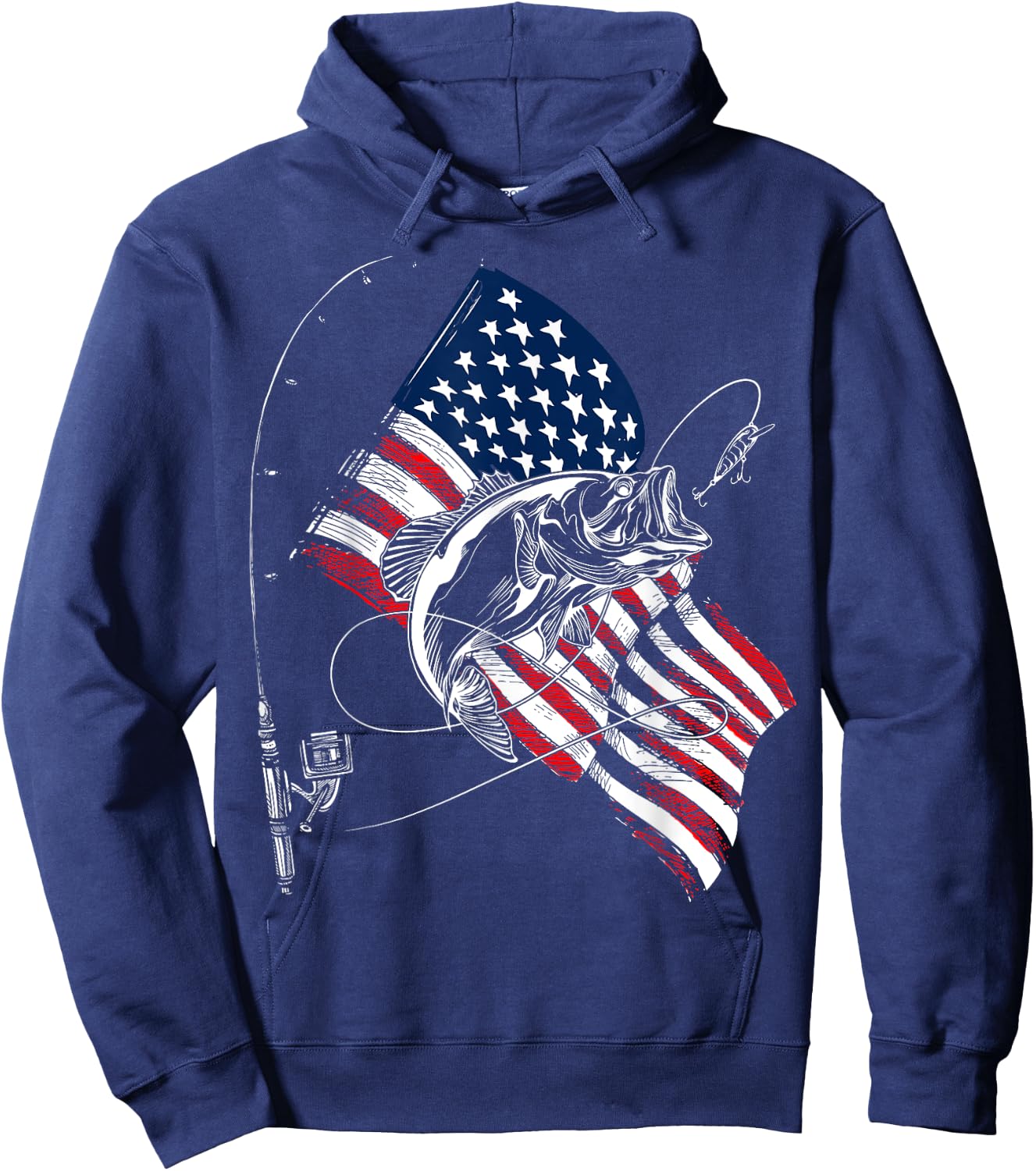 Fishing American Flag 4th Of July Fisherman Bass Hoodie - Hoodie | Navy