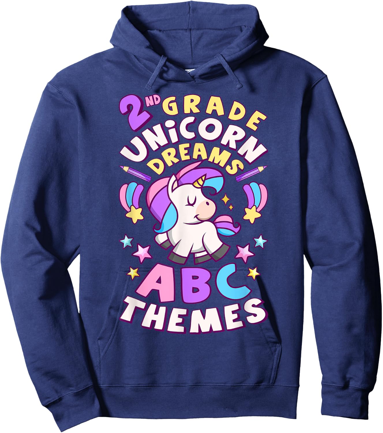 First Day of 2nd Grade, Back To School, Girl, Unicorn, ABC Hoodie - Hoodie | Navy