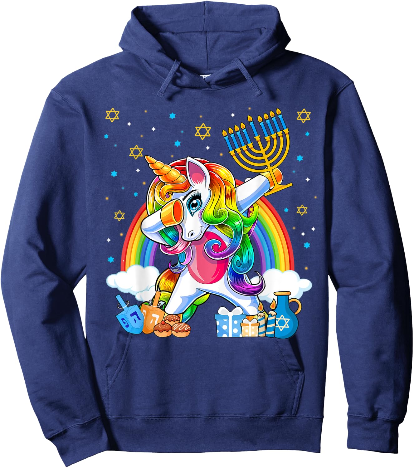 Happy Hanukkah Dabbing Unicorn Girls Chanukah Jewish Hoodie - Hoodie | Navy