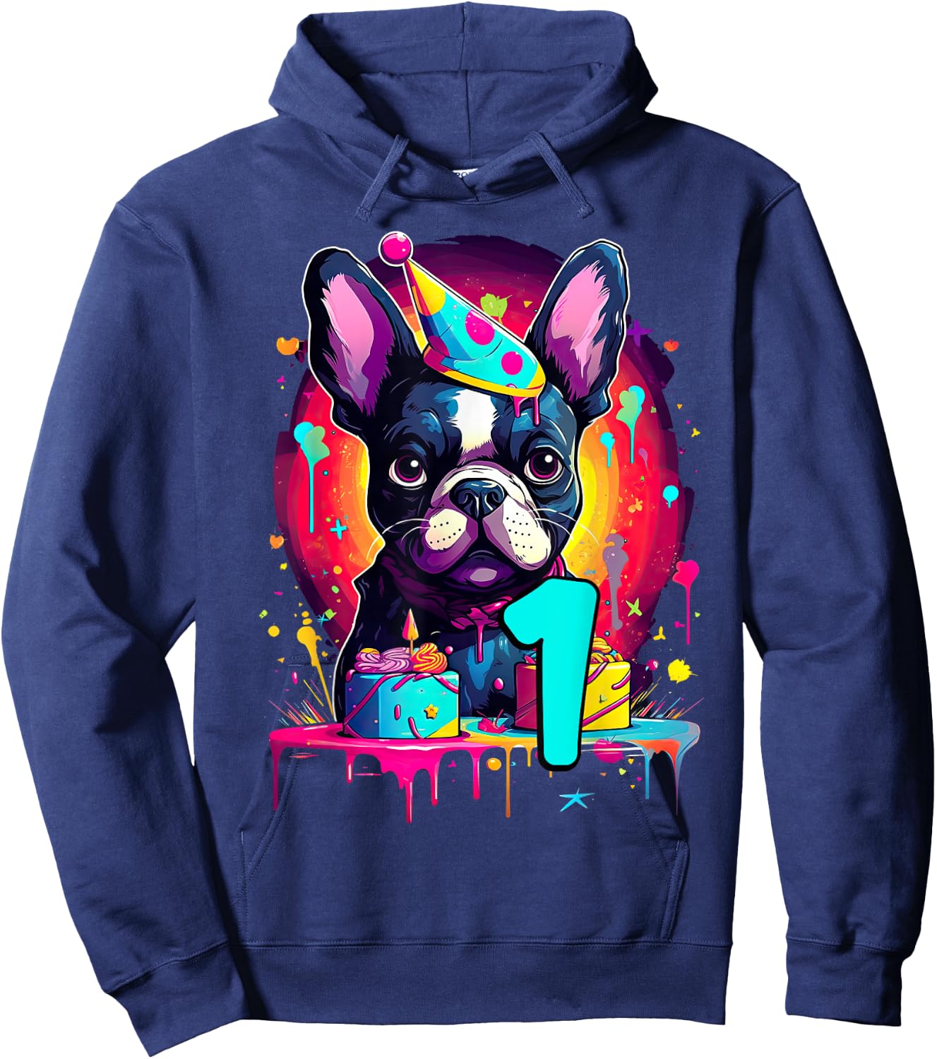 French Bulldog Dog 1st Birthday Themed Party 1 Years Old Men Women Girls Kids Hoodie - Hoodie | Navy