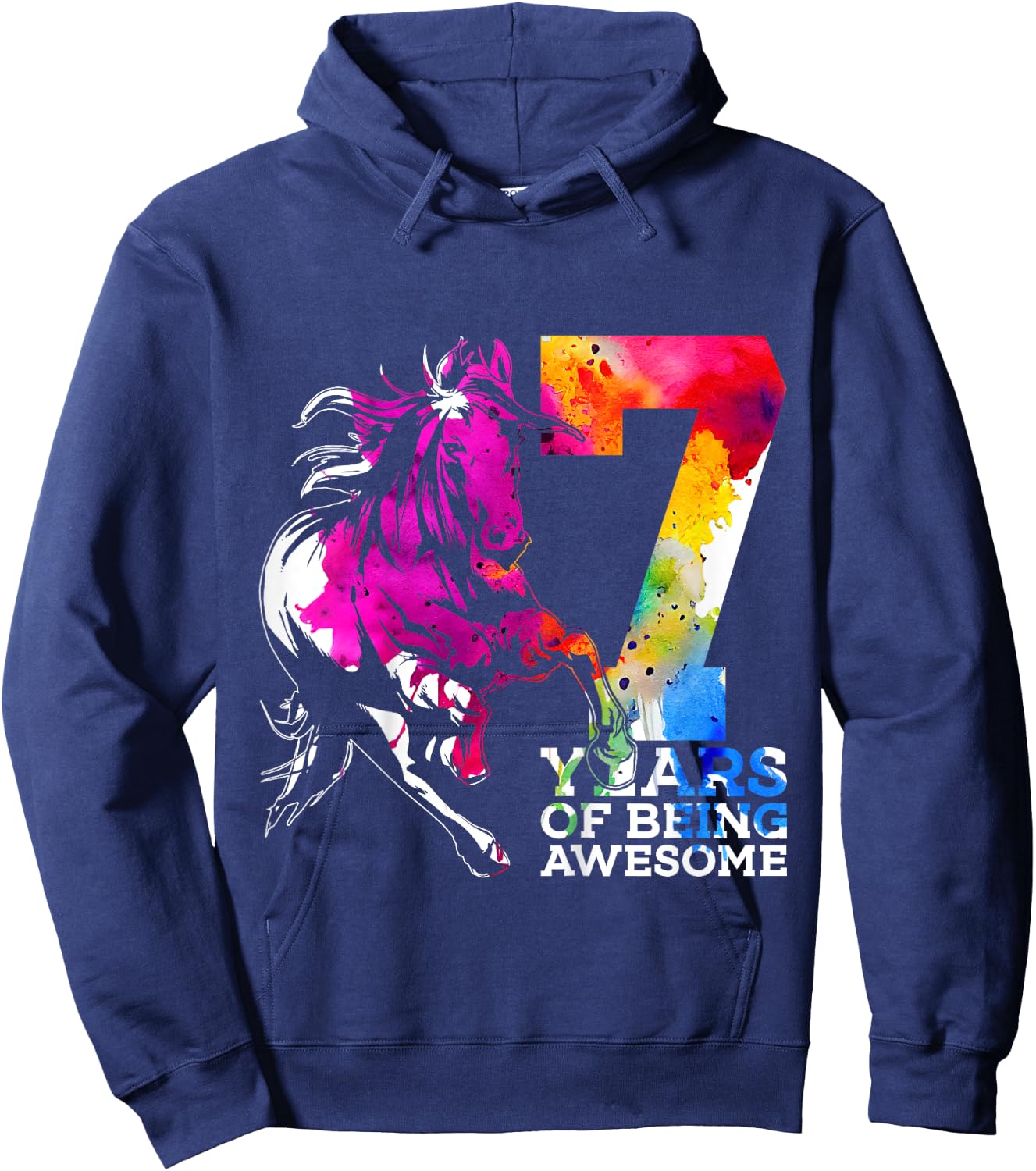 Horse 7 YEARS OF BEING AWESOME RIDING 7TH BIRTHDAY Hoodie - Hoodie | Navy