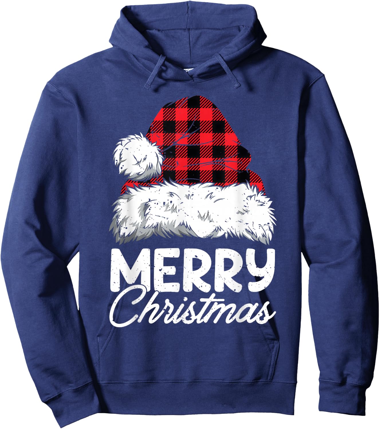 Merry Christmas Buffalo Plaid Red Santa Hat Xmas Pajamas Hoodie - Hoodie | Navy