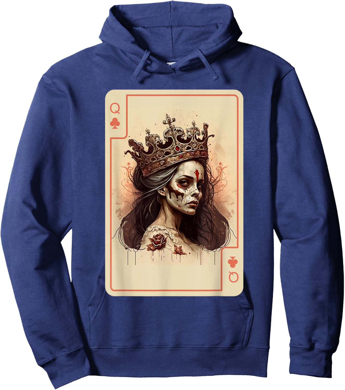 Gothic Halloween Card Game Creepy Poker Cards Queen of Clubs Hoodie - Hoodie | Navy