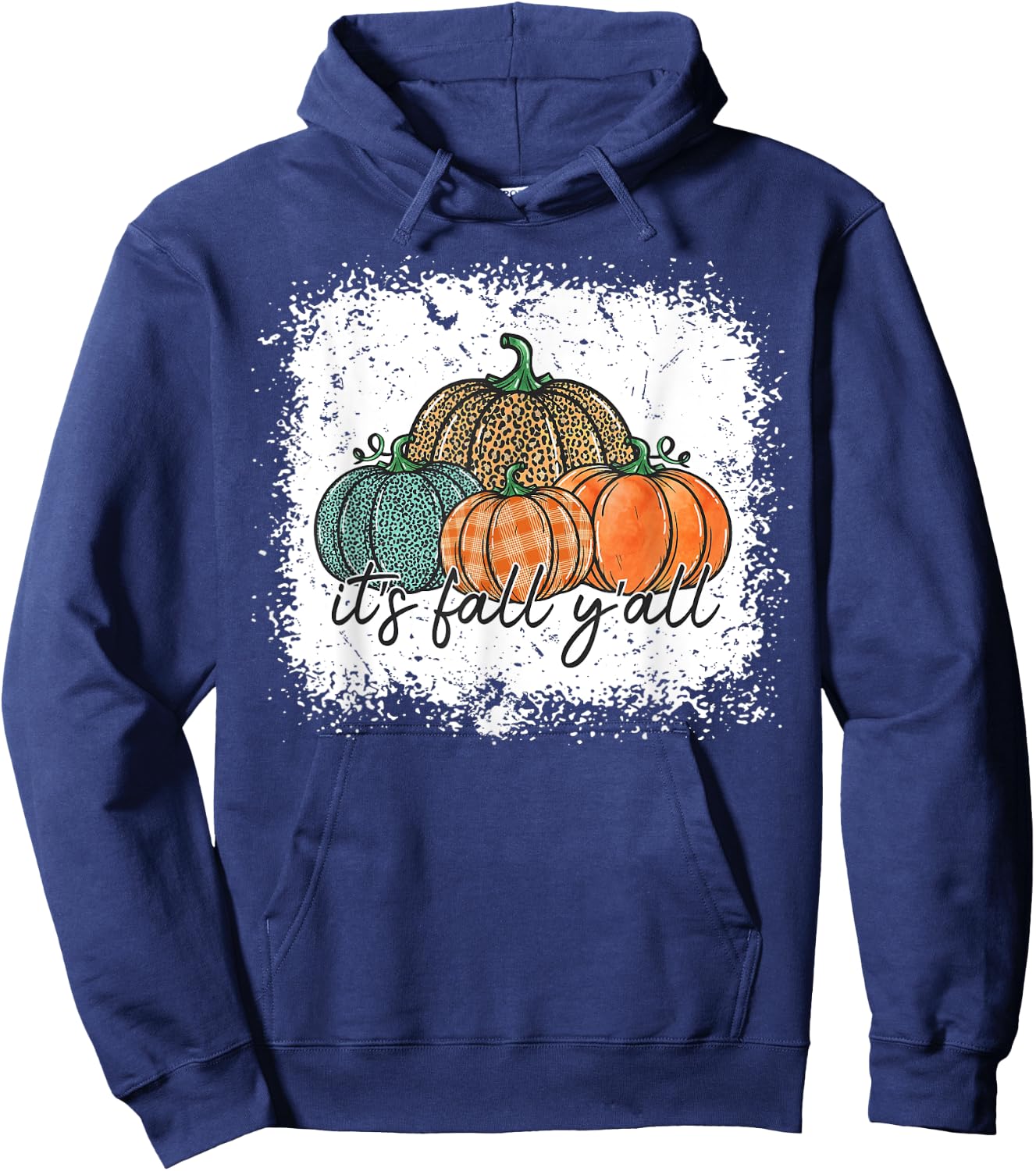 Bleached Leopard Pumpkin Autumn Its Fall Yall Thanksgiving Hoodie - Hoodie | Navy