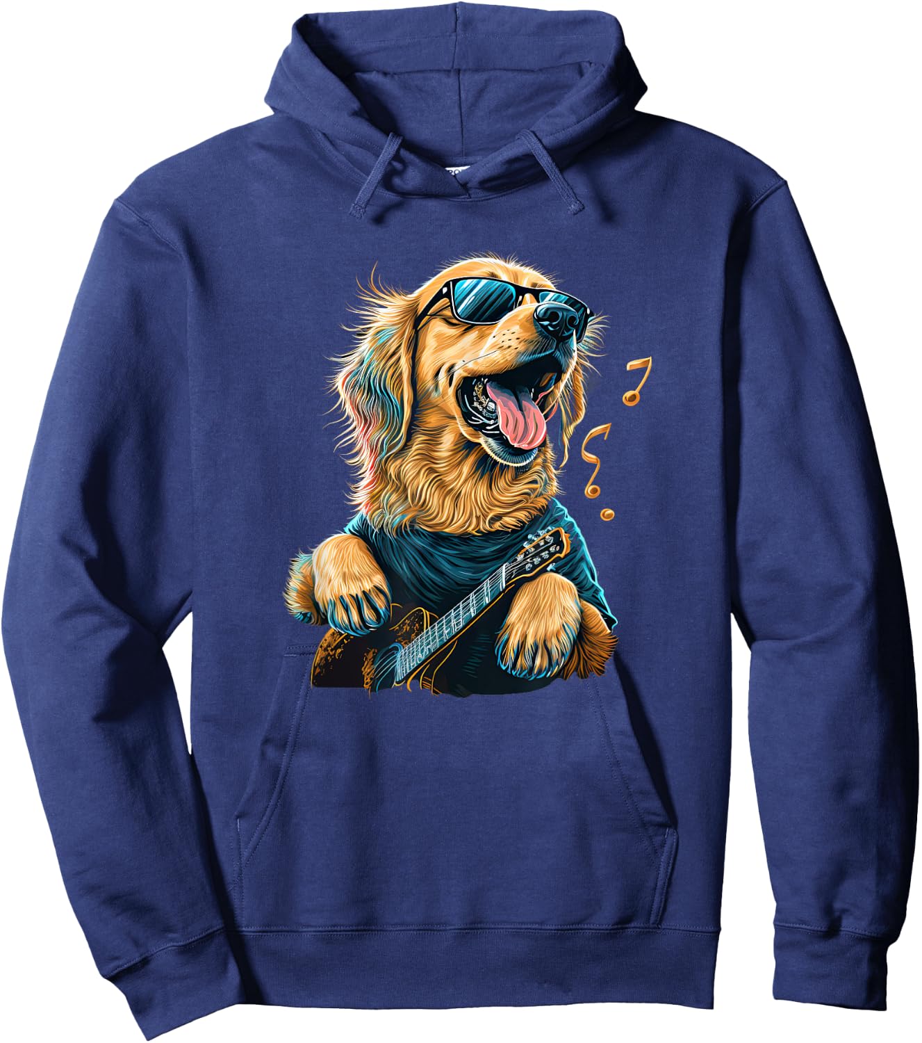 Funny Golden Retriever Rock & Roll music guitar Hoodie - Hoodie | Navy