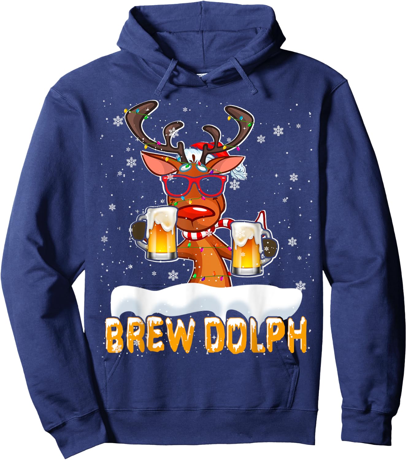 Brew Dolph Christmas Lights Santa Reindeer Beer Drinking Hoodie - Hoodie | Navy