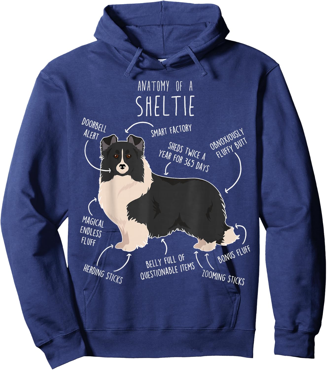 Bi Black Sheltie Shetland Sheepdog Anatomy, Funny Cute Pet Men Women Girls Kids Hoodie - Hoodie | Navy