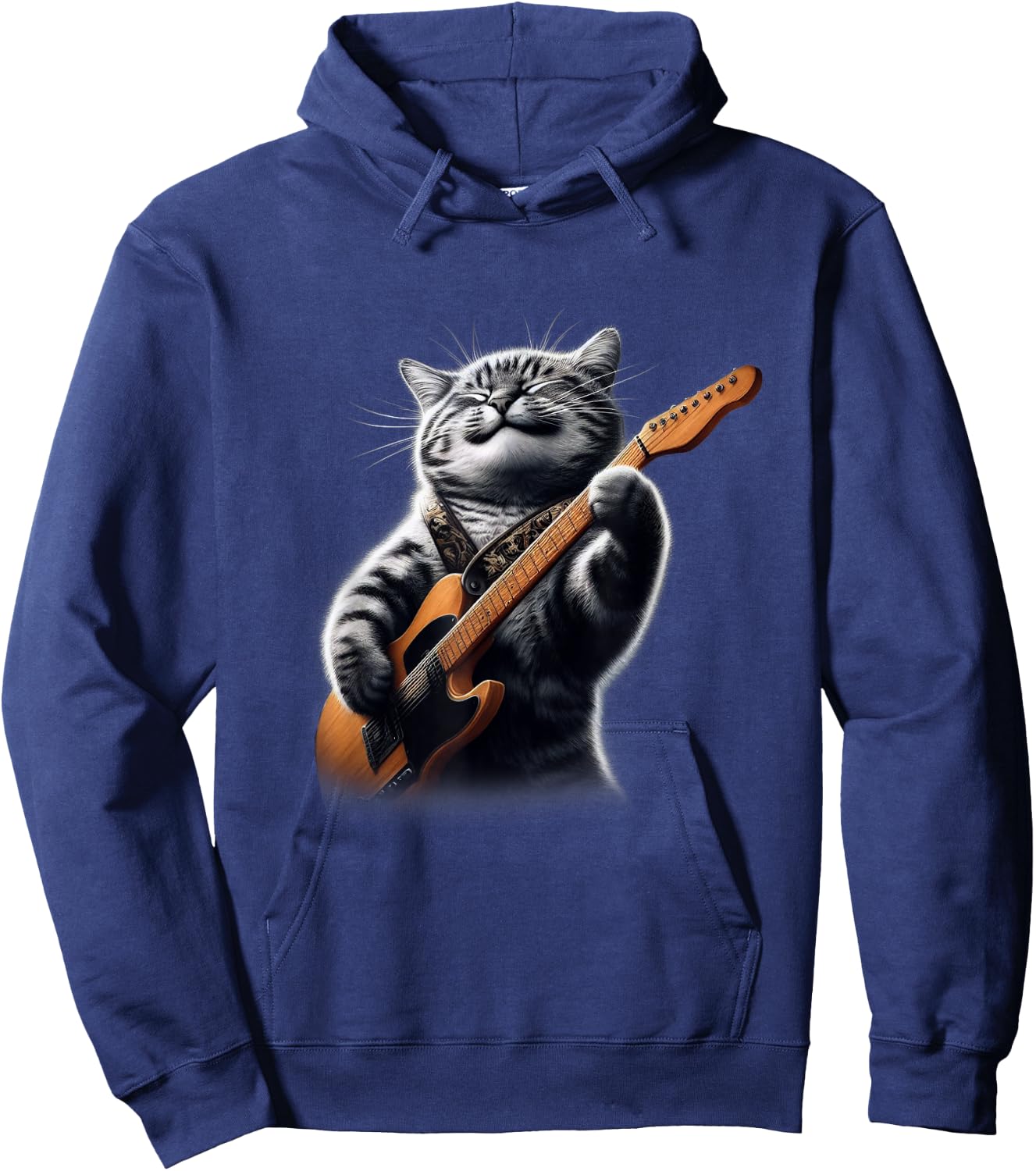 Cat Playing Guitar - Funny Rock Music Guitar Cat Men Women Kids Hoodie - Hoodie | Navy