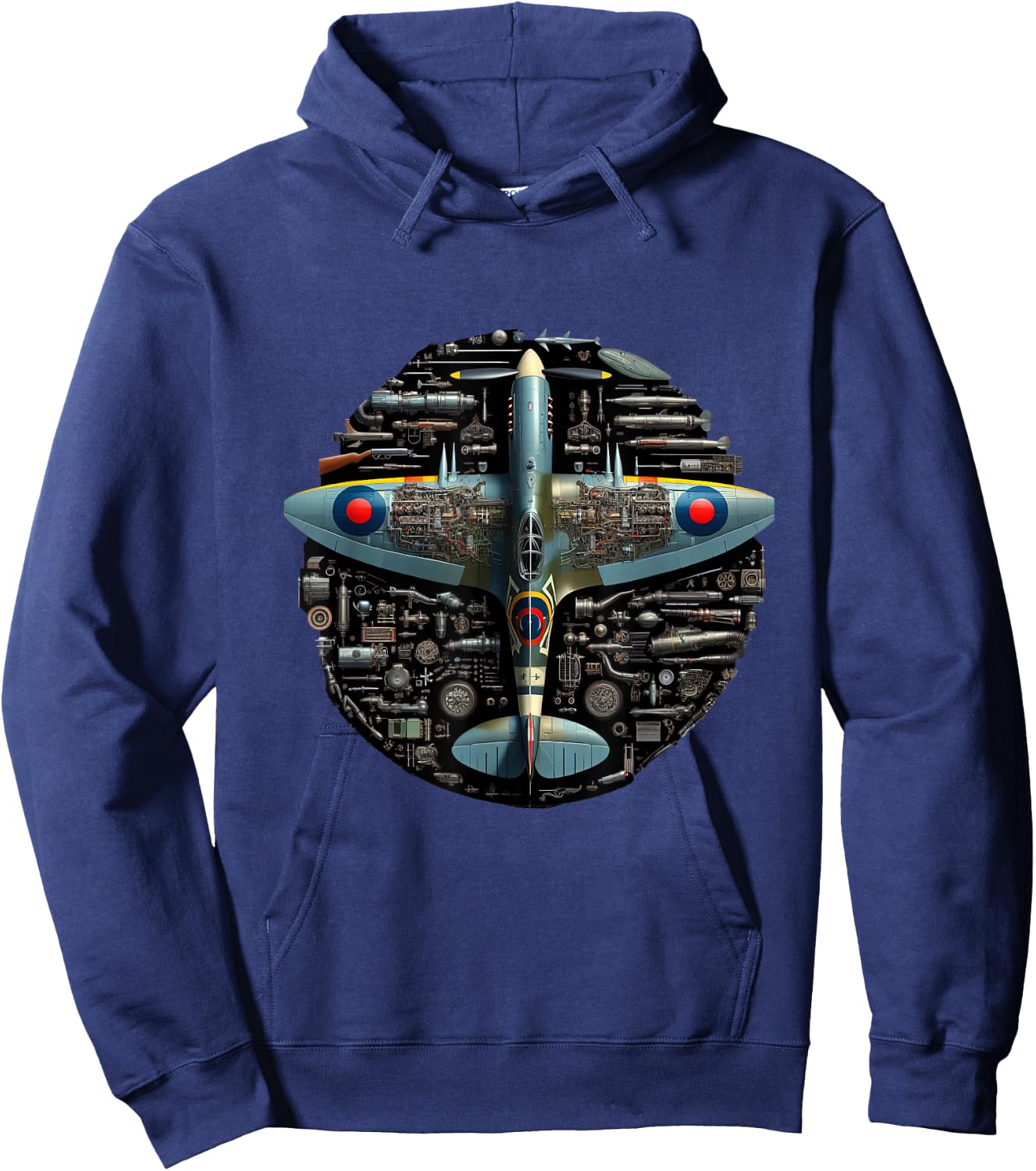WW2 Warplane Spitfire Anatomy Assembly Parts Blueprint Hoodie - Hoodie | Navy