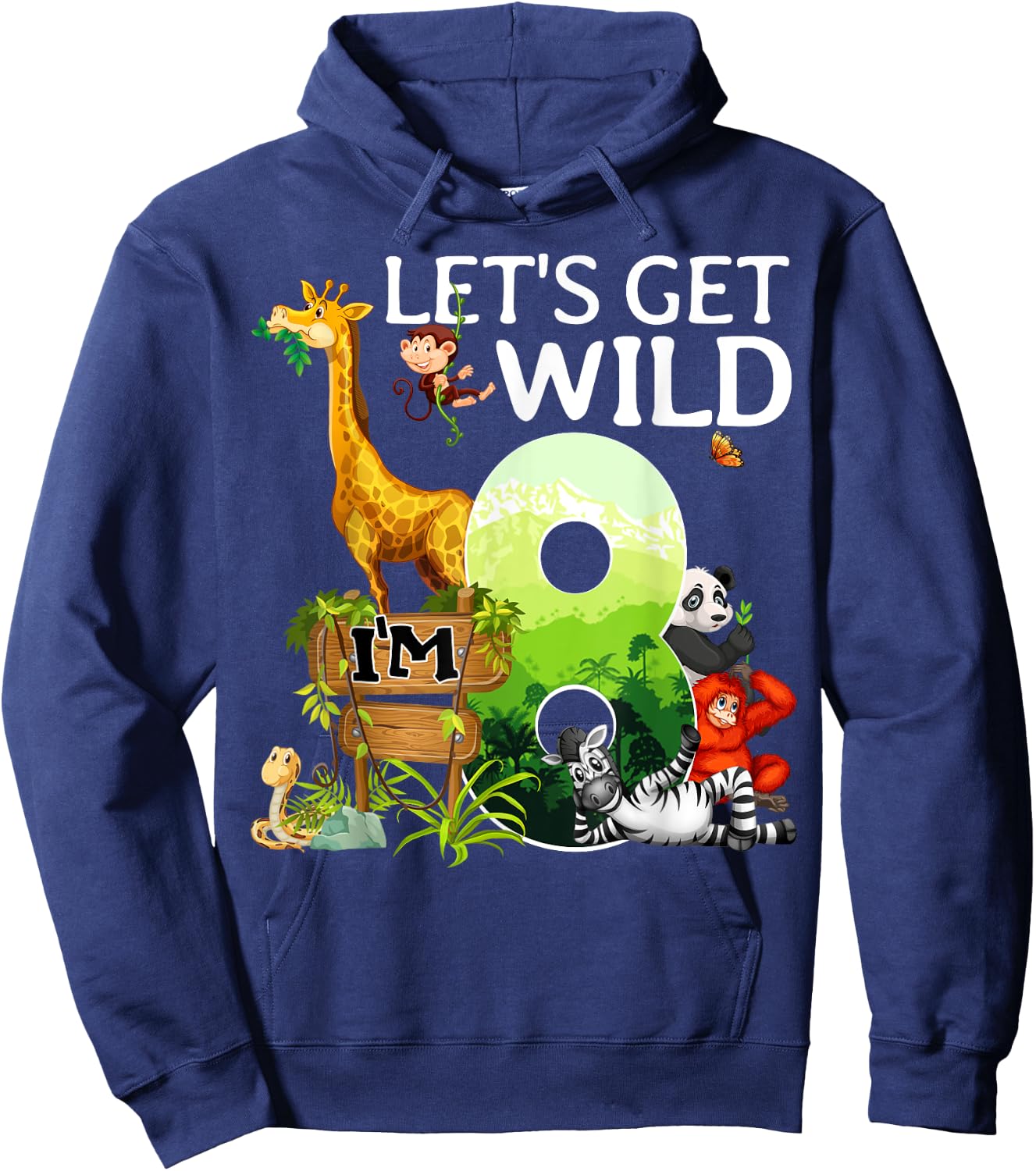 8th Birthday Boys Girls 8 Years Old Safari Jungle Animal Zoo Hoodie - Hoodie | Navy